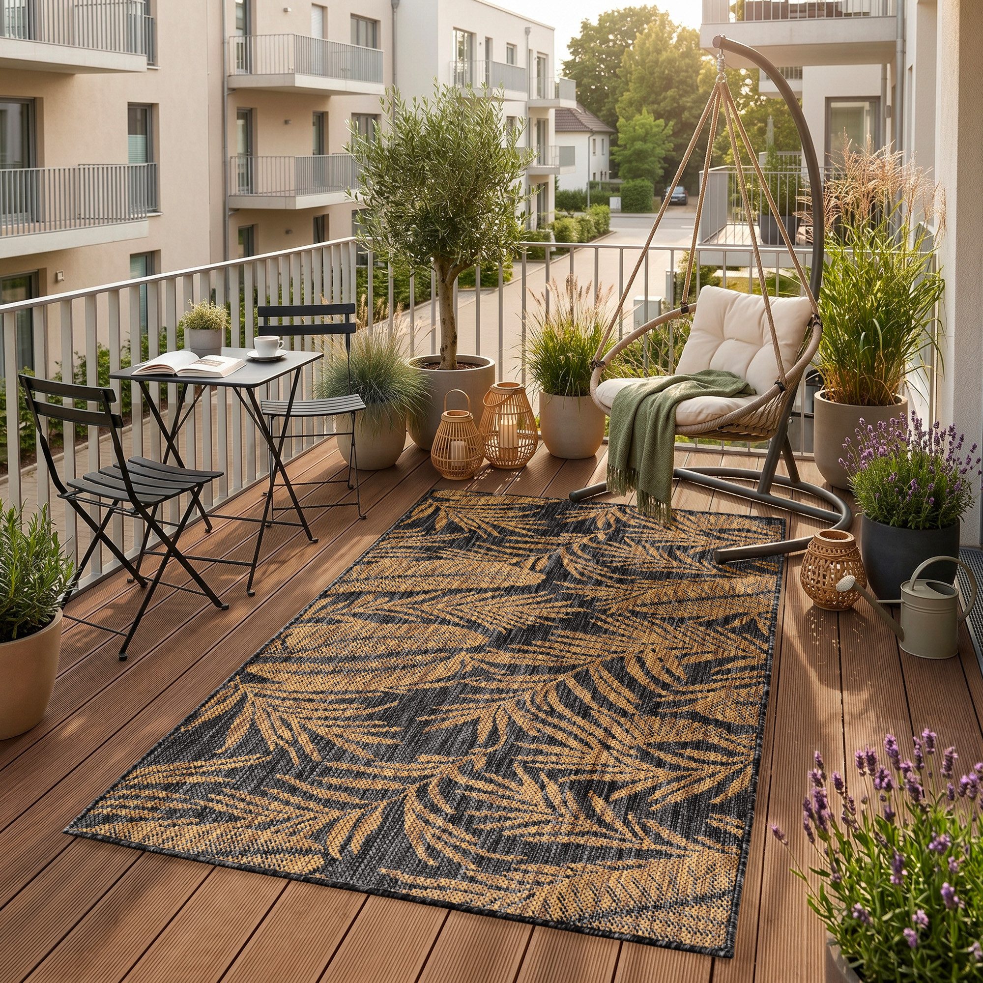 SIMPEX24 Outdoorteppich Botanisch, Läufer, Höhe: 3 mm, Teppich Wetterfest Waschbar Balkon, Garten, Terrasse und Küchenteppich