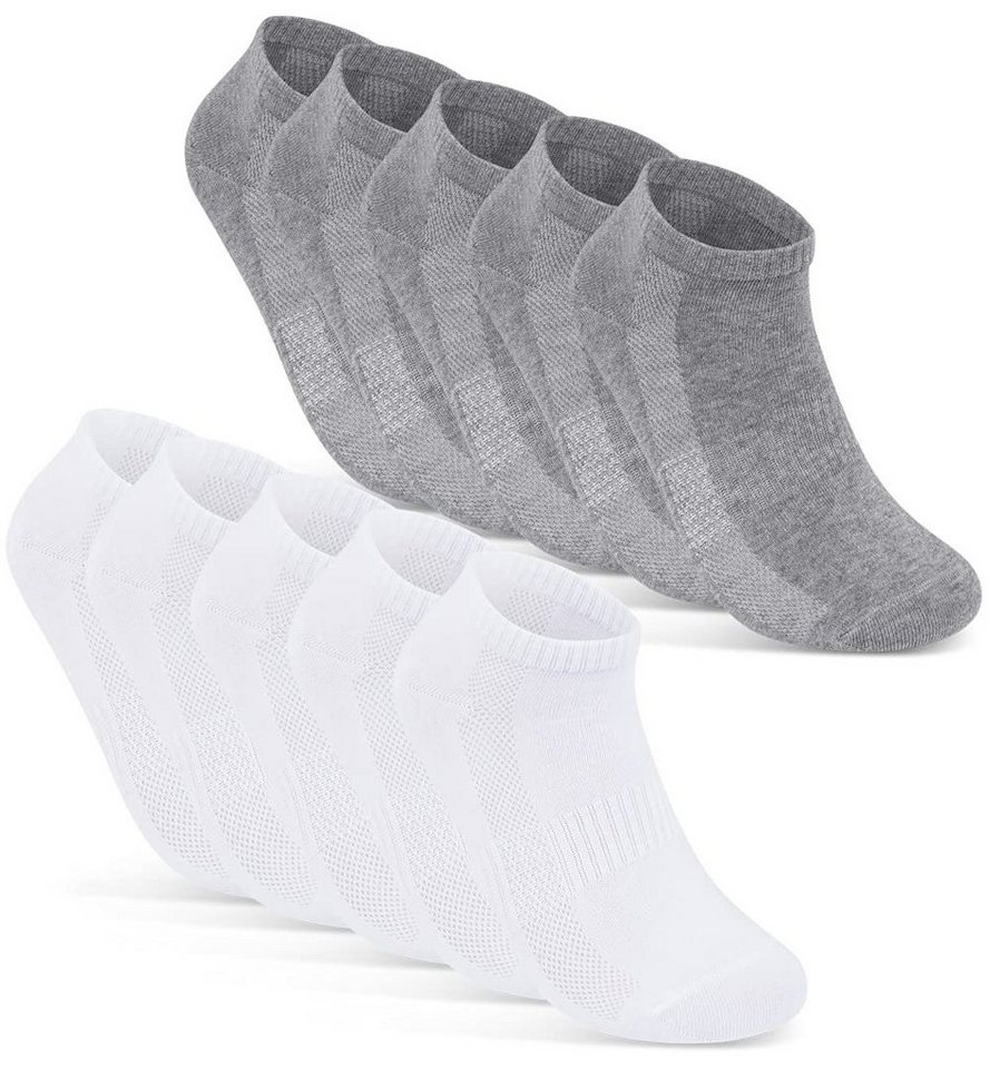 sockenkauf24 Sneakersocken 10 Paar Damen & Herren "Premium Sneaker Socken" Atmungsaktiv (5xWeiß 5xGrau, 47-50) mit Mesh-Streifen ohne drückende Naht Baumwolle - 16510 WP
