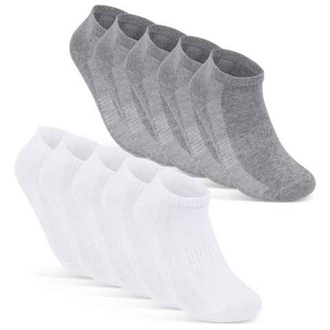 sockenkauf24 Sneakersocken 10 Paar Damen & Herren "Premium Sneaker Socken" Atmungsaktiv (5xWeiß 5xGrau, 35-38) mit Mesh-Streifen Schwarz Weiß Grau Baumwolle - 16510 WP