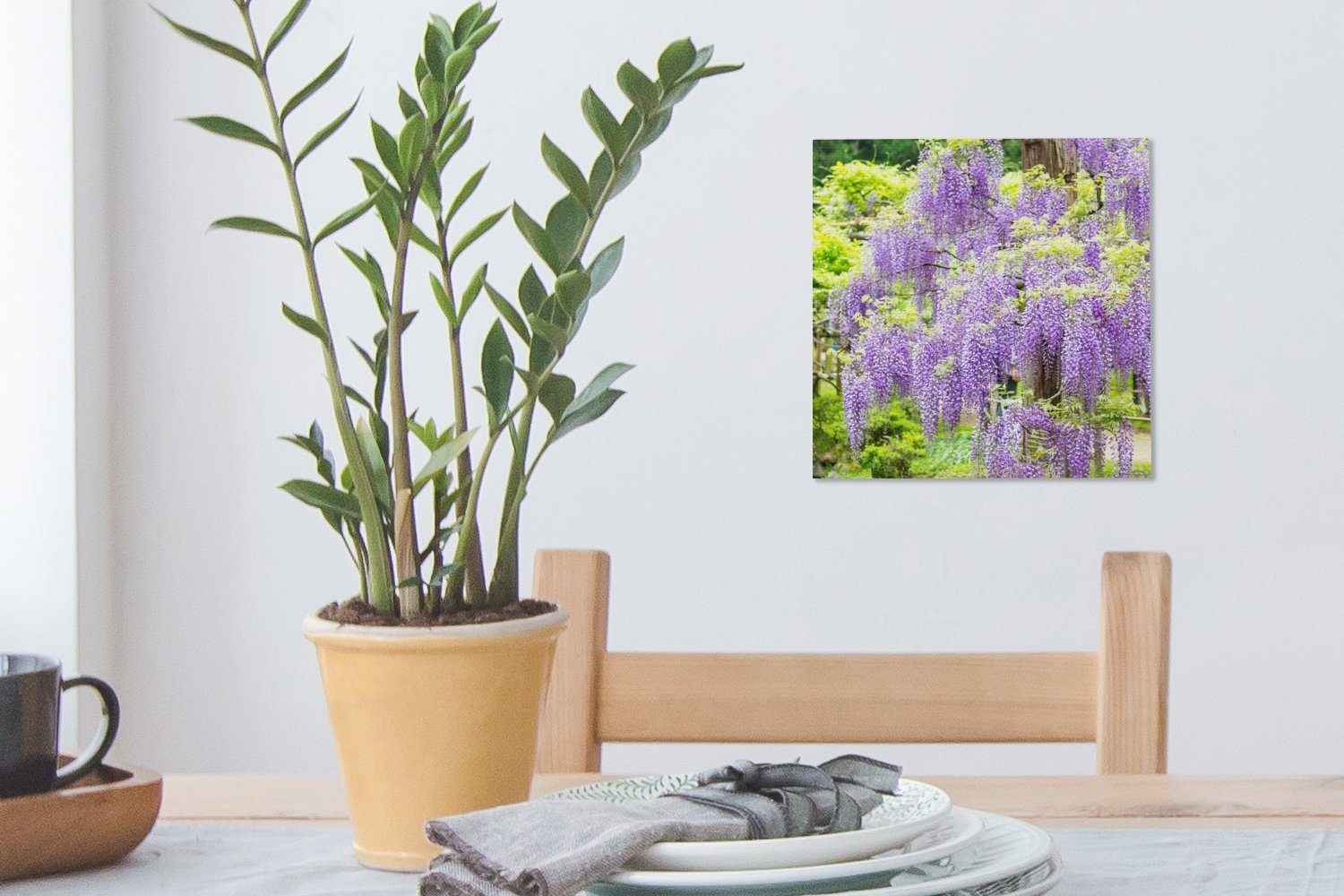 OneMillionCanvasses® Leinwandbild (1 St), für Leinwand auf Lila Bilder Schlafzimmer grünem Wohnzimmer Hintergrund, Glyzinie