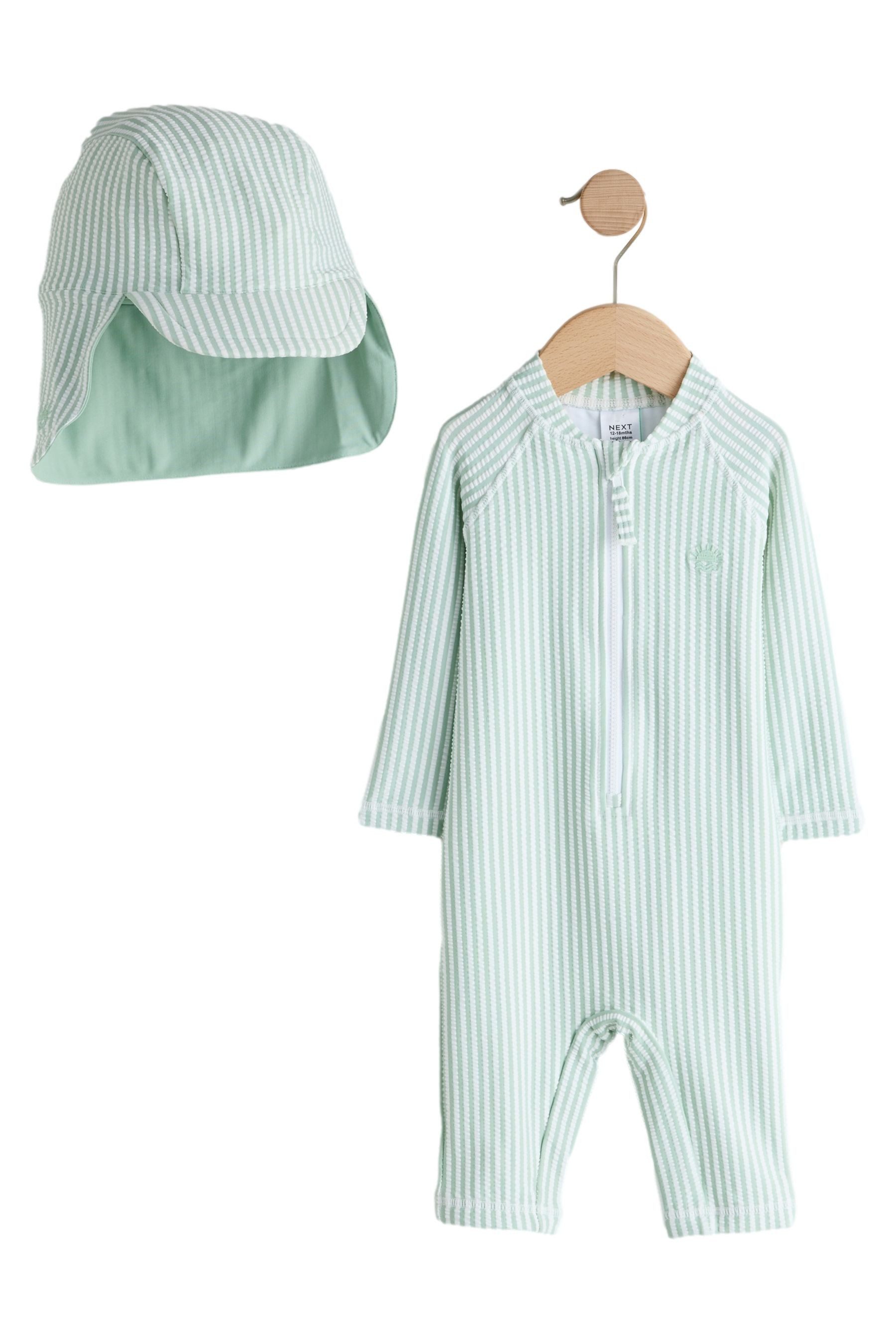 Badeanzug Gestreifter Sonnenschutz-Badeanzug und Mütze, Set