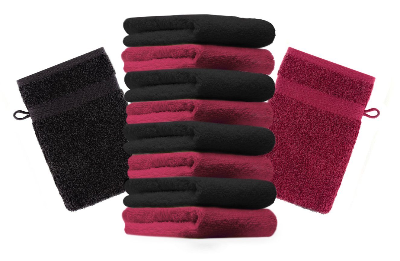 Betz Waschhandschuh 10 Stück Waschhandschuhe Premium 16x21 cm Farbe dunkelrot und schwarz, (Set, 10-St)