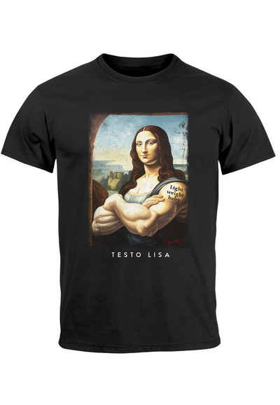 MoonWorks Print-Shirt Herren T-Shirt Print Aufdruck Mona Lisa Parodie Meme Kapuzen-Pullover mit Print