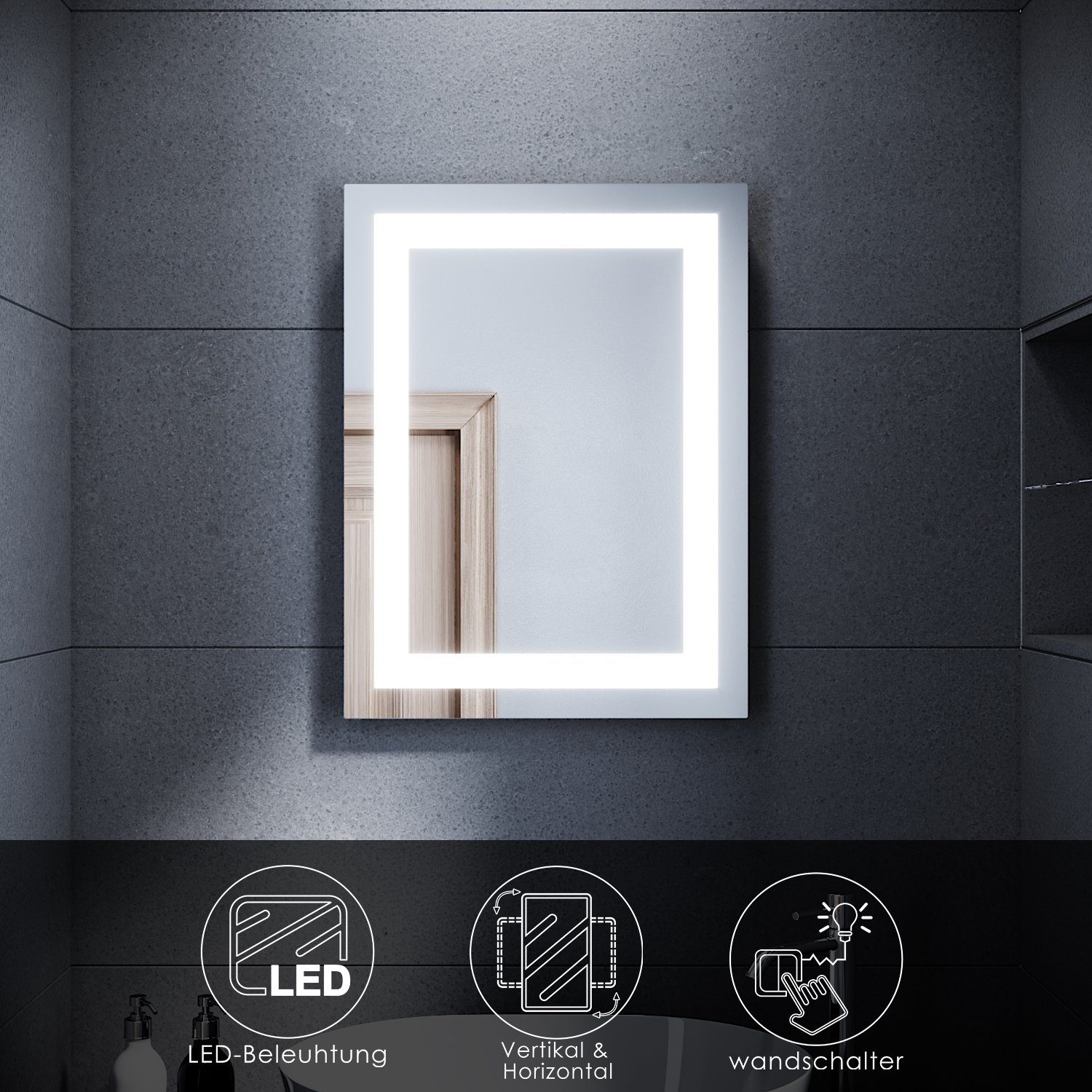 SONNI Badspiegel »LED mit Beleuchtung Badezimmerspiegel Wandspiegel  Lichtspiegel mit Energiesparender Kaltweiß IP44« online kaufen | OTTO