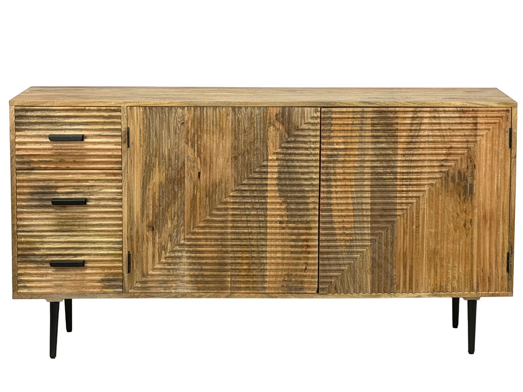 Wohnling Sideboard WL7.619 Kommode Massivholz 160cm Standschrank Anrichte Flurschrank (Ausdrucksstarkes Design mit Struktur), Natürliche Maserung trifft Loft Stil