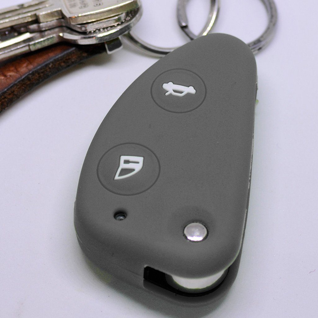 mt-key Schlüsseltasche Autoschlüssel Softcase Silikon Schutzhülle Grau, für Alfa Romeo 156 147 GT 97-10 2 Tasten Klappschlüssel | Schlüsseltaschen
