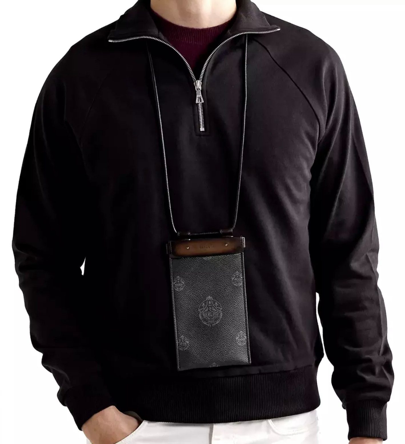 Berluti Messenger Bag Signature Circuit Venezia Crest Logo Print Virée Phone Pouch Tasche, Signature Virée Canvas, Venezia-Leder (Kalbsleder)