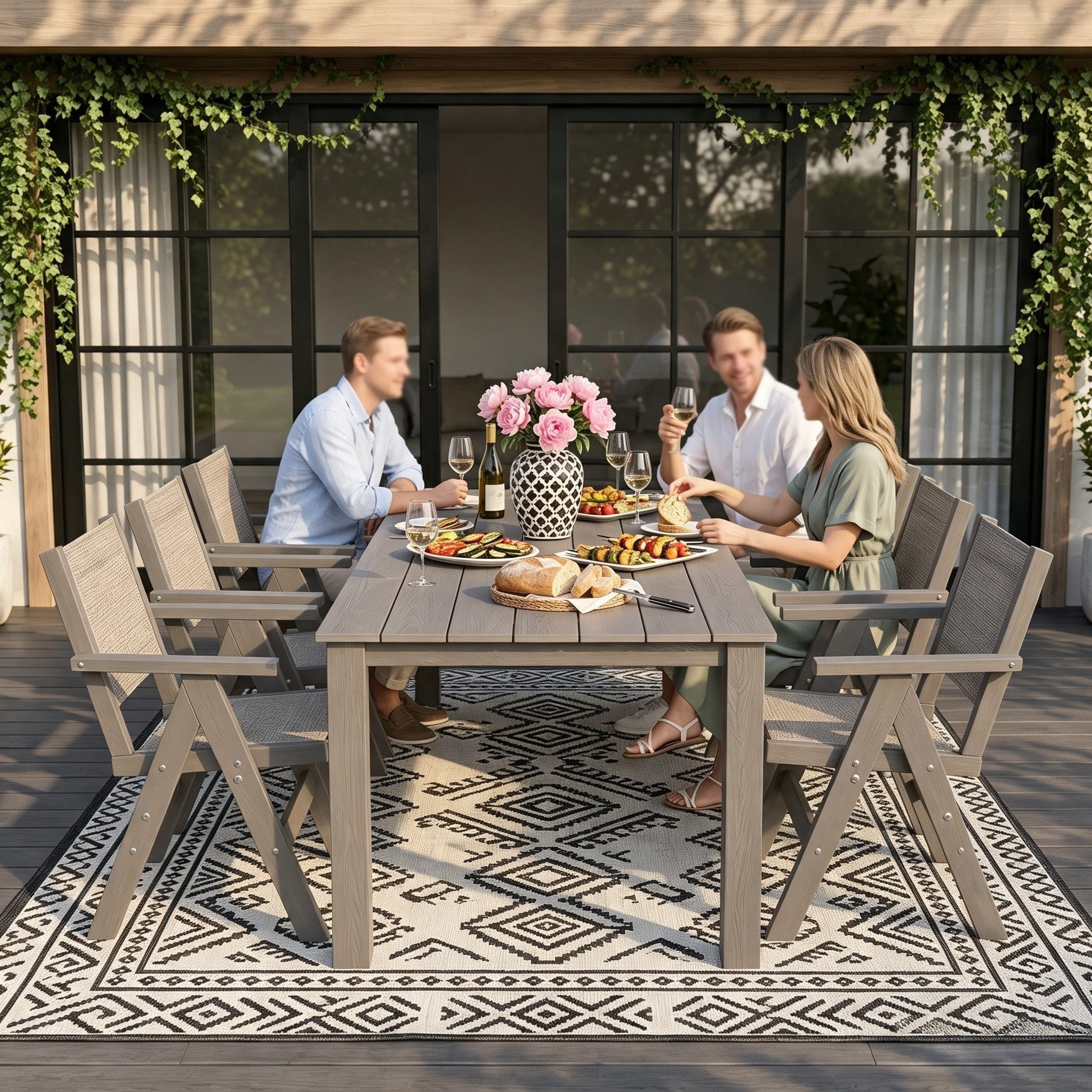 WILLIAMSPACE Garten-Essgruppe MARIELYST 5-tlg. Gartenessgruppe: Tisch + 4 Stühle, Bestehend aus vier Sessel und einem Tisch