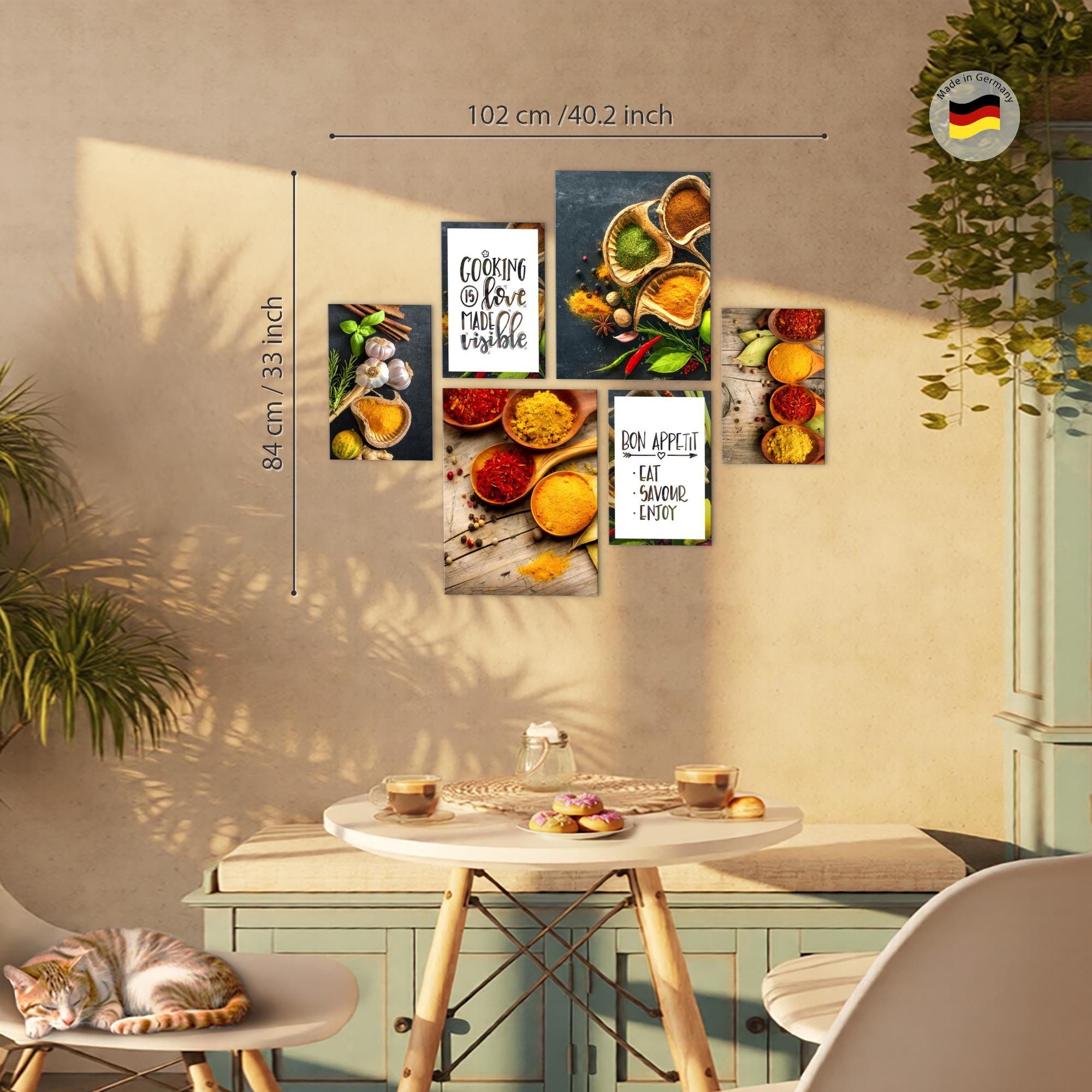 Novart Wandbild Wandbilder Küche Kaffee Gewürze AUFHÄNGFERTIG 90 x 80 cm Küchenbilder, Gewürze (6 St)