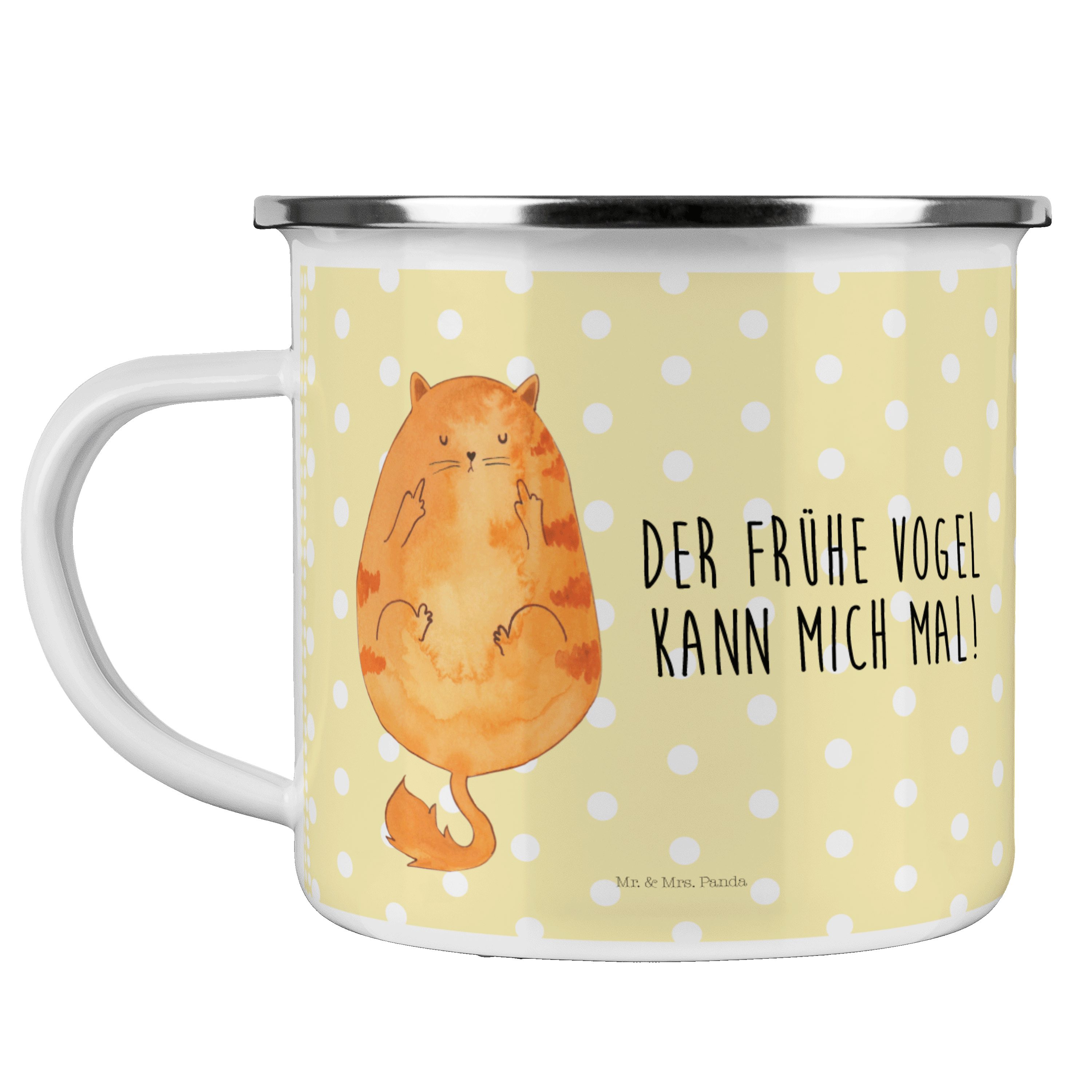 Mr. & Mrs. Panda Becher Katze Frühaufsteher - Gelb Pastell - Geschenk, Kaffee Blechtasse, Ble, Emaille | Becher