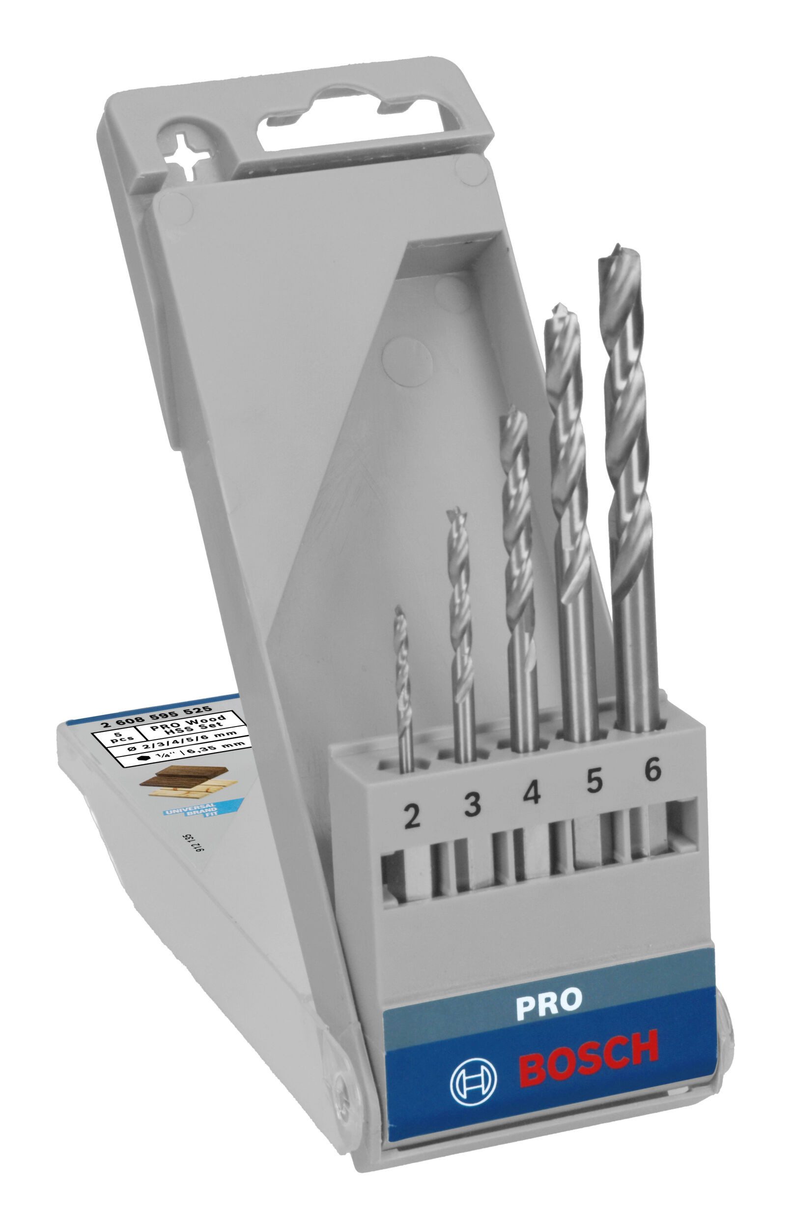 BOSCH Holzbohrer Pro Wood HSS, (5 Teile), Holzspiralbohrer-Set, 2 - 6 mm, 5-teilig