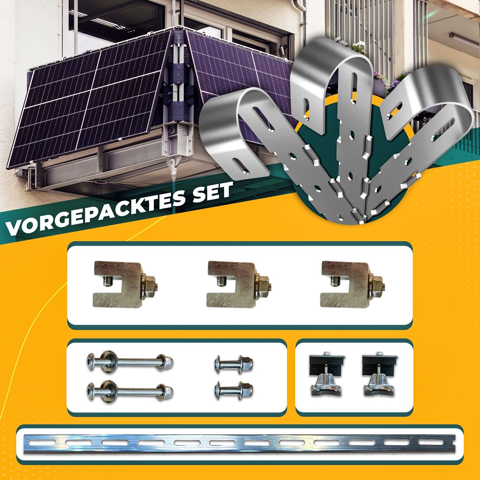 enprovesolar Montage-Kit Solarmodul Balkon Geländer Eckig Edelstahl PV Montagesystem Befestigun