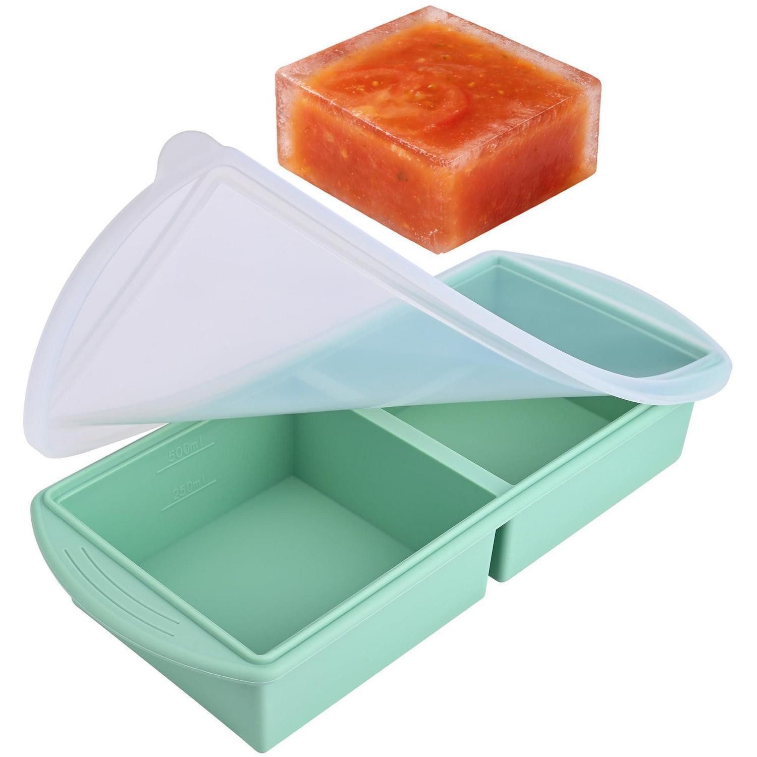 LuxusKollektion Eiswürfelbehälter Gefriertablett Silikon Deckel Dual 1-pack 2-cup Green (250ml 500ml), Kunststoff
