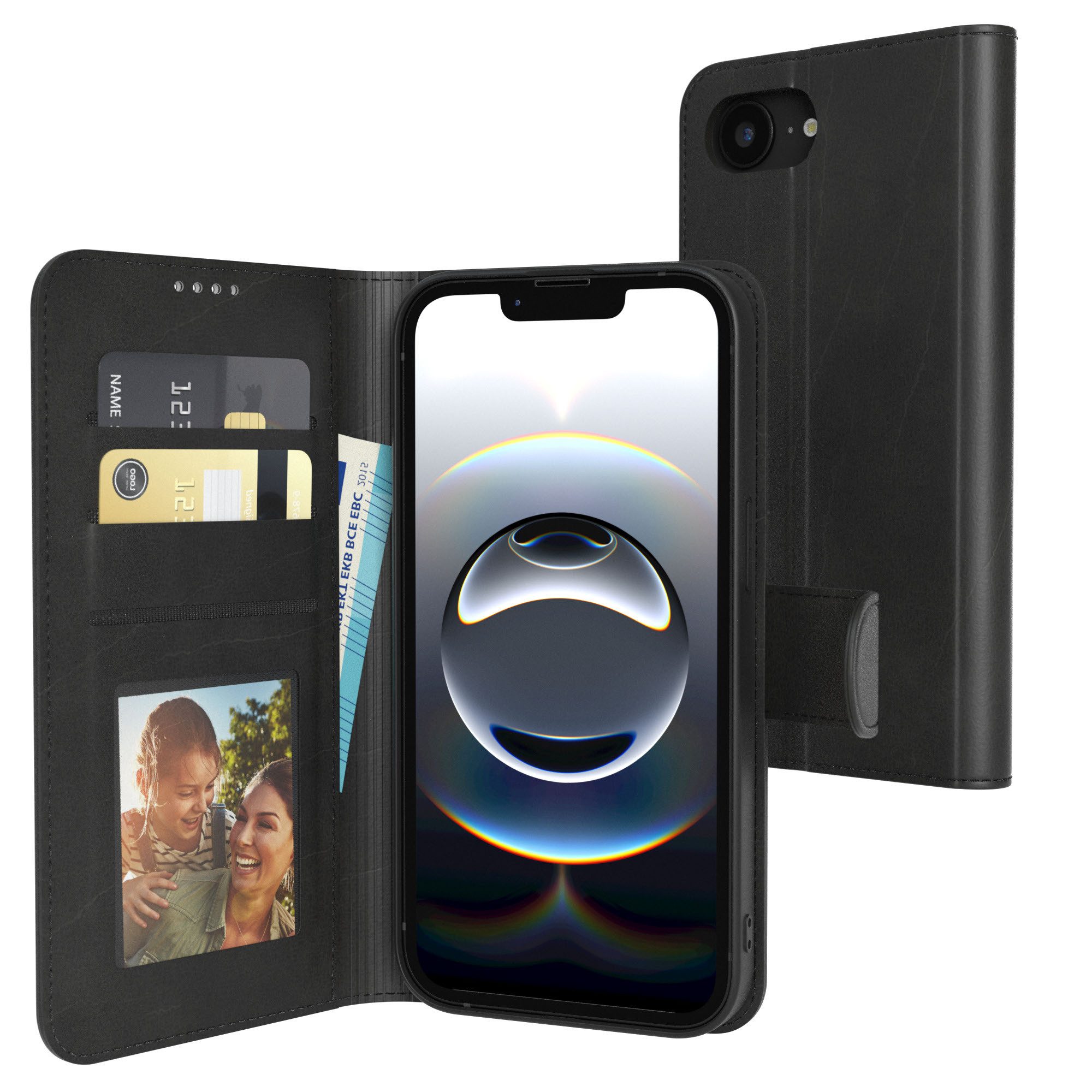 EAZY CASE Handyhülle Business Handytasche Kartenfächer für iPhone 16e 6,1 Zoll, Schutzhülle mit Standfunktion zum Aufklappen aufstellbar Etui Schwarz