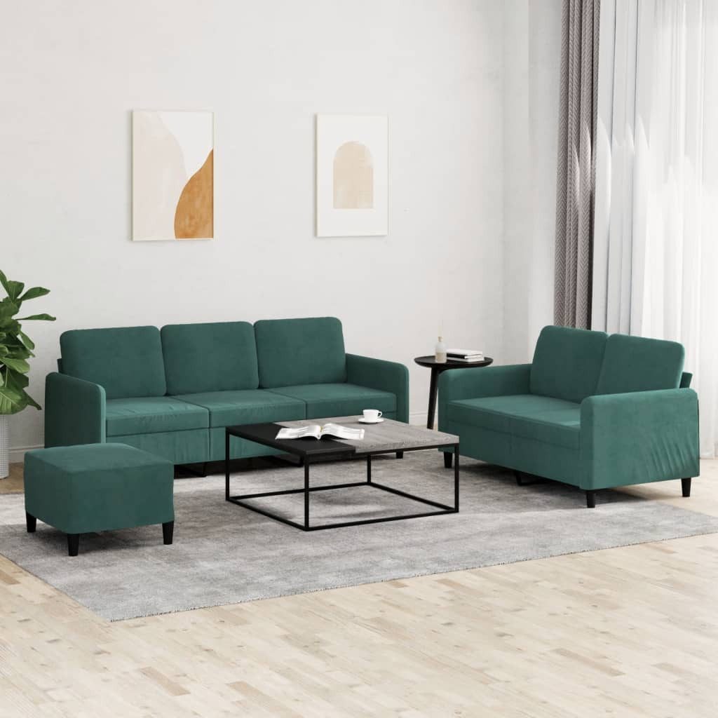 vidaXL Sofa, 3-tlg. Sofagarnitur Dunkelgrün Samt