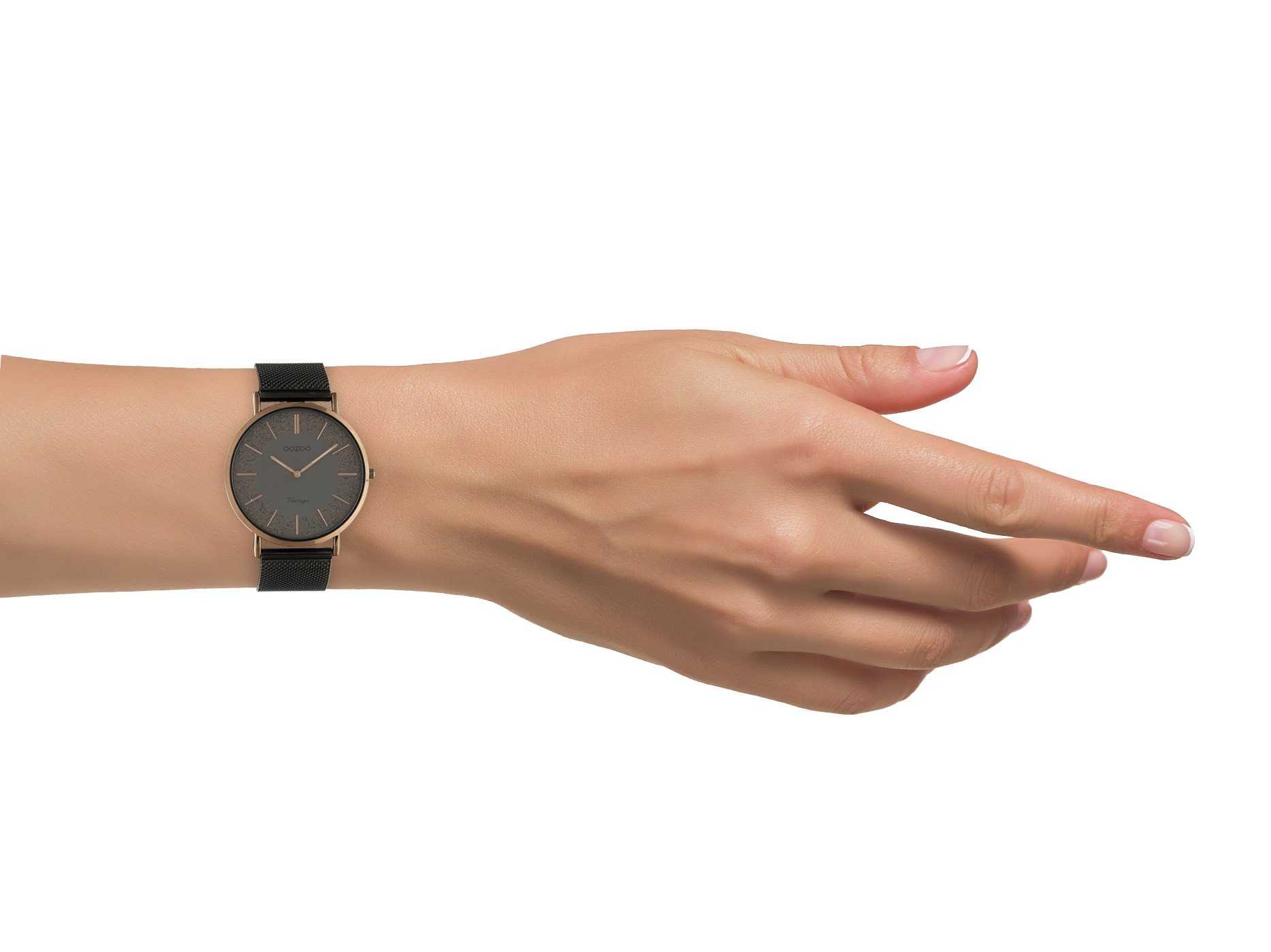 OOZOO Quarzuhr Vintage Damenuhr C20139 Dunkel-Rosé Glitzer-ZB Milanaiseband günstig online kaufen