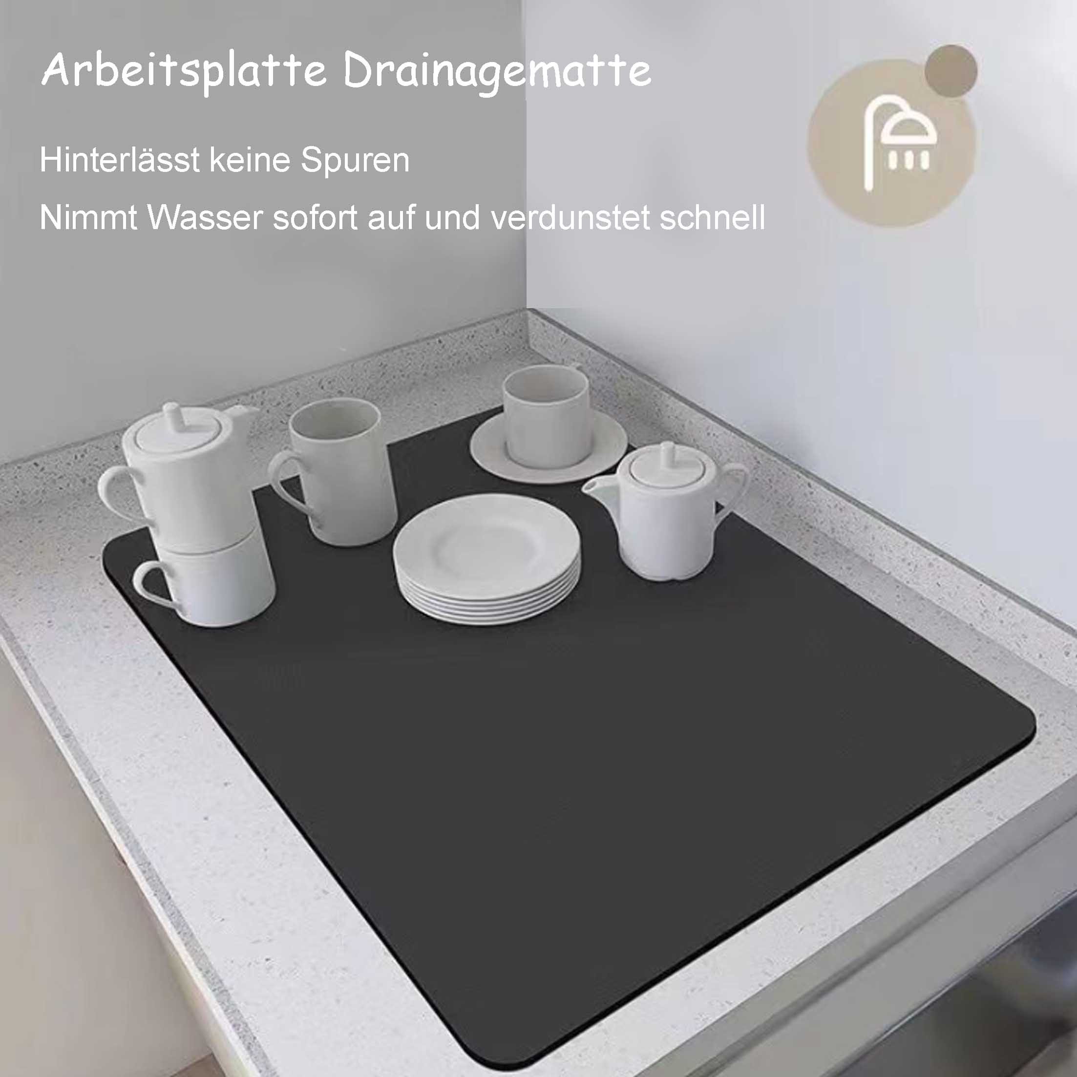 KINSI Abtropfmatte Drainagematte, hochwertige Haptik, Kieselgur rutschfest, saugfähig, Schnell Feuchtigkeit aufnehmen, die Tischoberfläche trocken halten