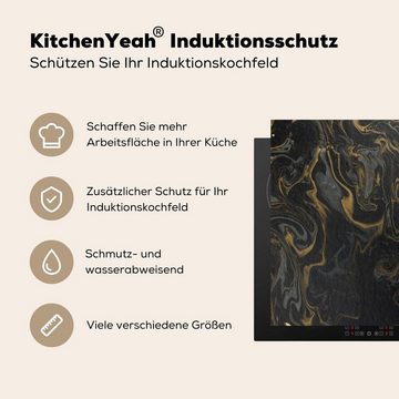 MuchoWow Herdblende-/Abdeckplatte Marmor - Textur - Grau - Gold - Marmoroptik - Luxus, Vinyl, (1 tlg), 59x51 cm, Induktionsschutz, Induktionskochfeld, Ceranfeldabdeckung