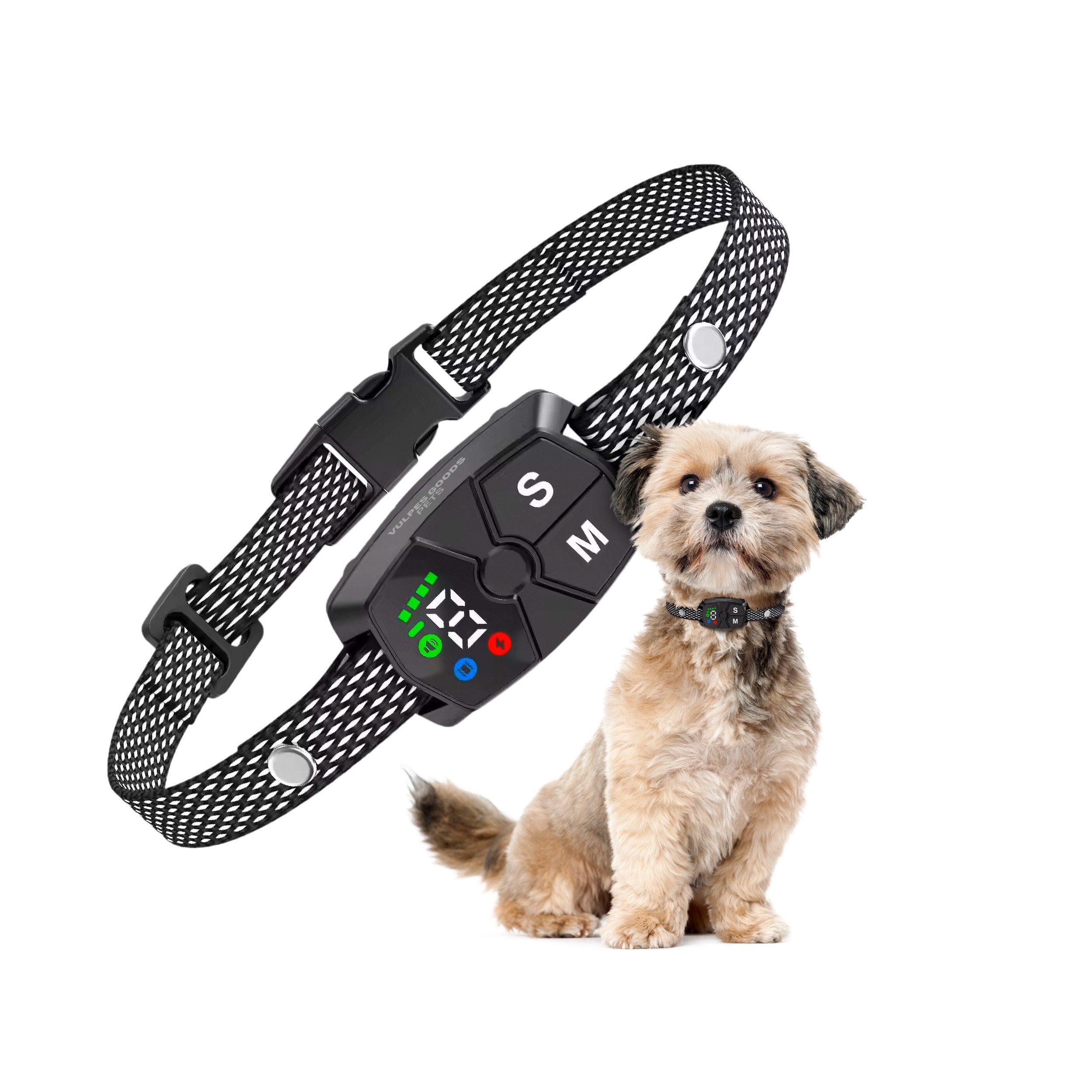 Vulpes Goods Hunde-Halsband Trainingshalsband PRO MINI V2 für Hunde, Nylon, 2. Belltrainer mit Bellerkennung, 3 Modi, Vibration & USB-C