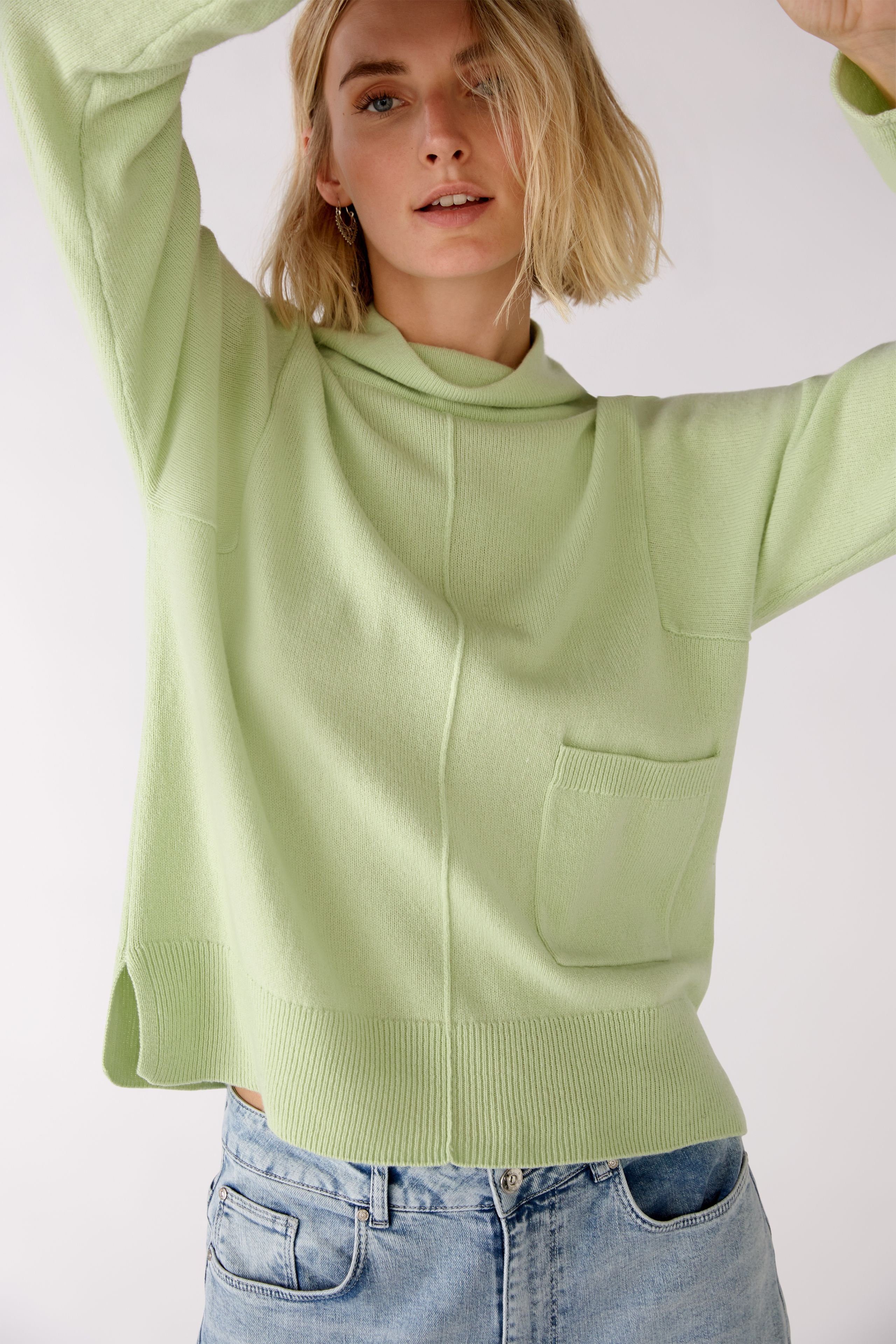 Oui Strickpullover in Strickpullover light green Wollmischung