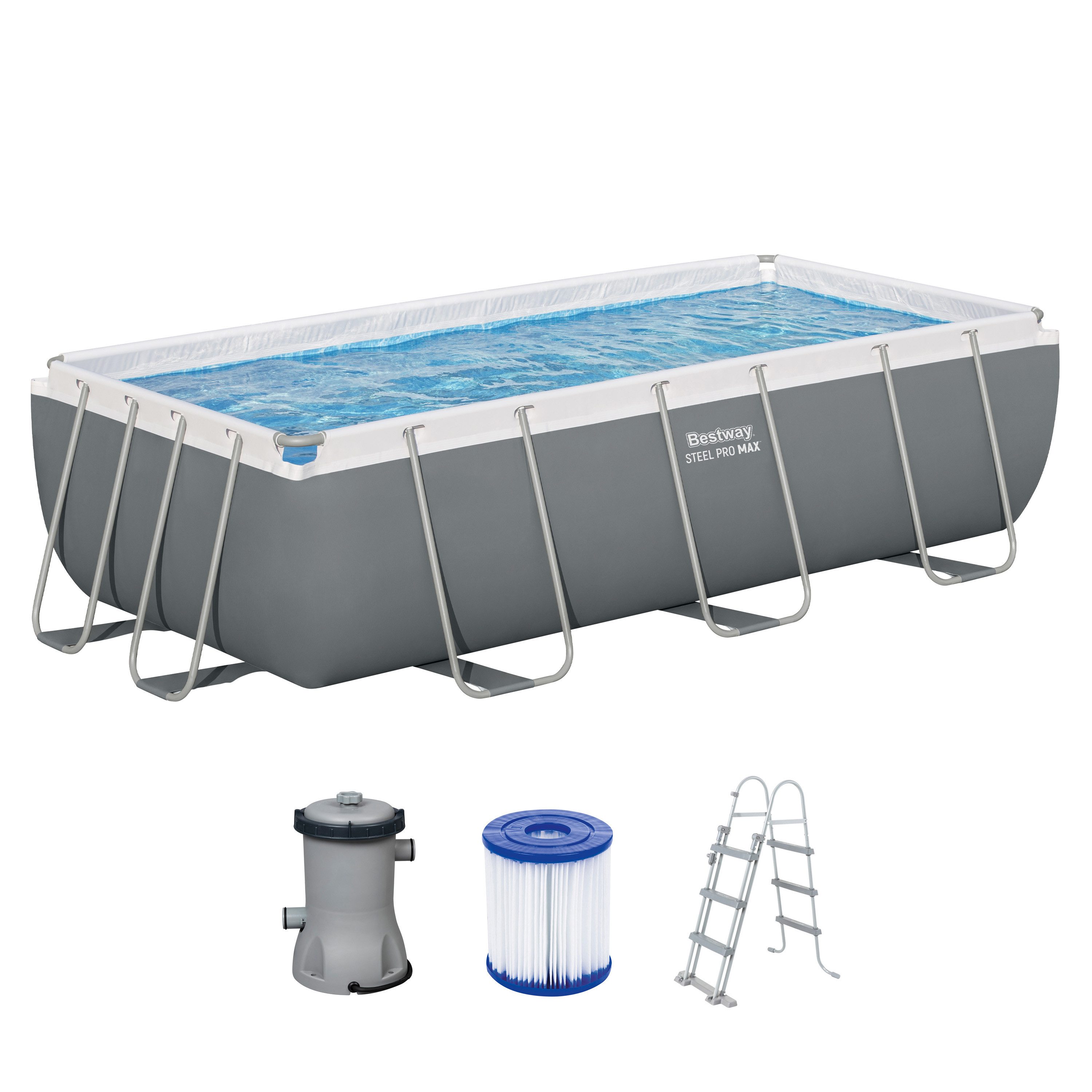 Bestway Framepool Steel Pro MAX™ (Set, Inkl. Filterpumpe, Sicherheitsleiter), 404 x 201 x 100 cm