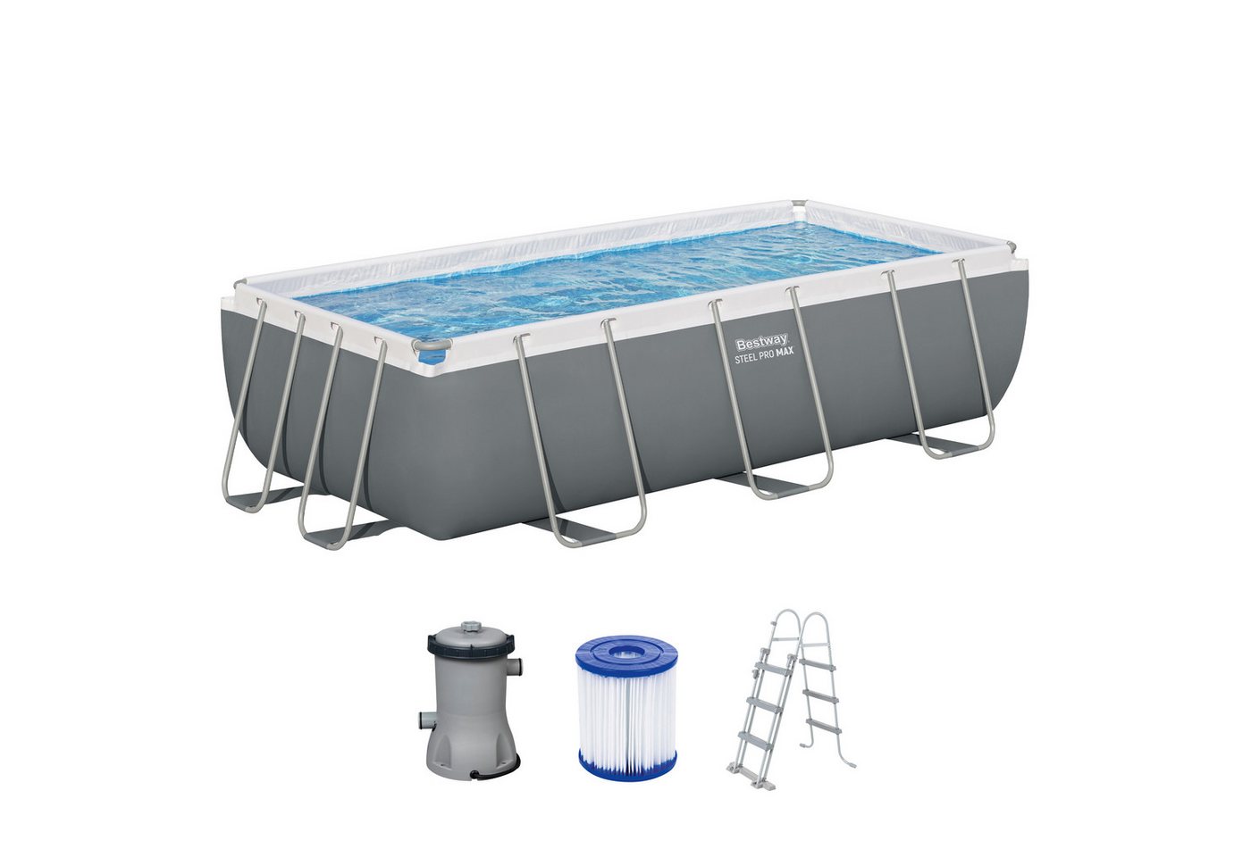 Bestway Framepool Steel Pro MAX™ (Set, Inkl. Filterpumpe, Sicherheitsleiter), 404 x 201 x 100 cm