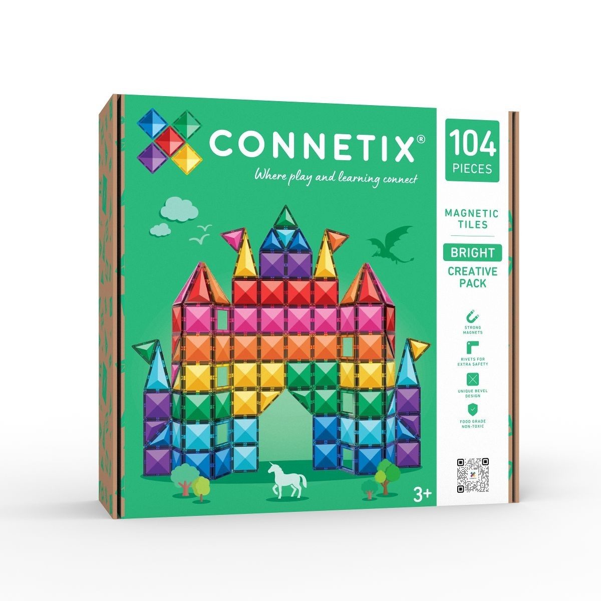 Connetix Bright Creative Pack, 104 Teile, leuchtende Farben, ab 3 Jahren Magnetspielbausteine