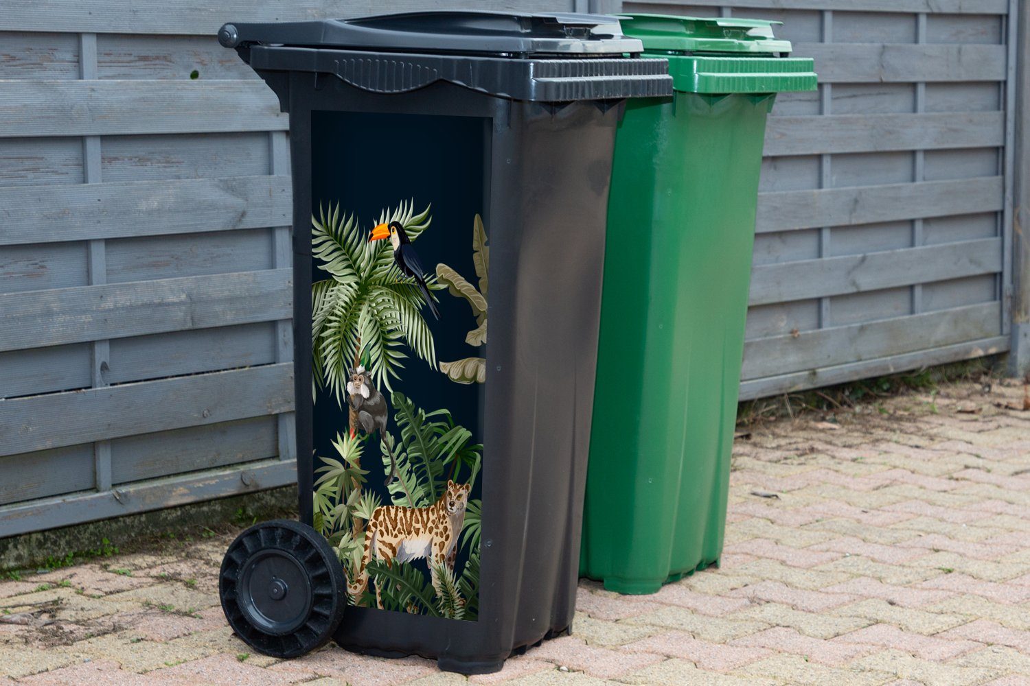 Kinder Sticker, St), - - Flamingo (1 Pflanzen Tiere Container, Abfalbehälter Zebra Wandsticker - Mülleimer-aufkleber, - Mülltonne, Dschungel MuchoWow -