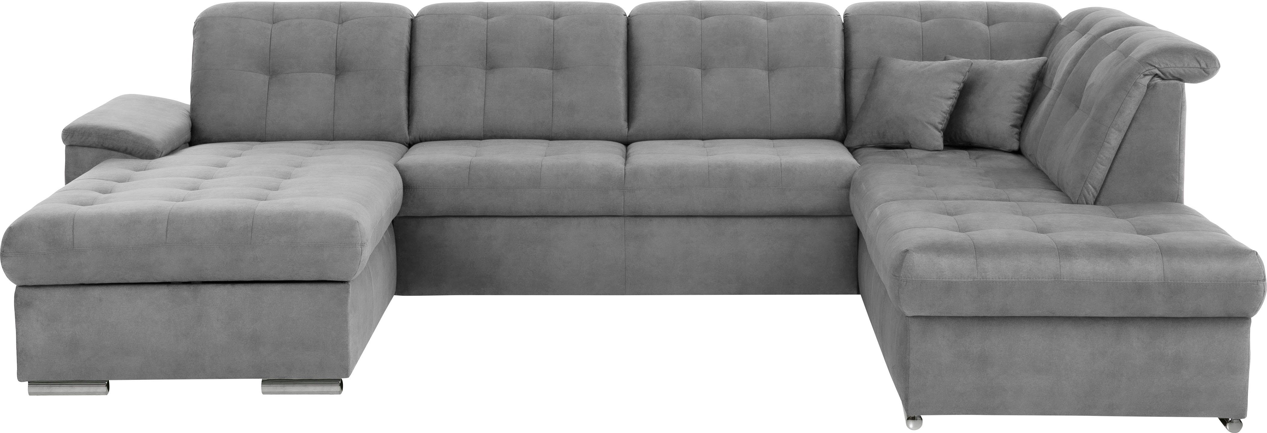 exxpo - sofa fashion Wohnlandschaft, 4 Teile, 6x Kopfteilverstellung, Wahlweise mit Bettfunktion und Bettkasten graphite