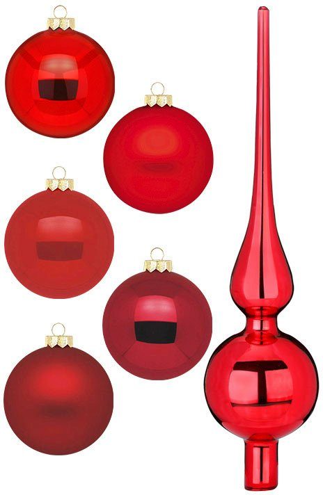 MAGIC by Inge Weihnachtsbaumkugel Ruby Red, Weihnachtsdeko,  Christbaumschmuck (46 St), Christbaumkugeln aus Glas, 45 Kugeln Ø ca. 4-6 cm,  inkl. Spitze 28 cm