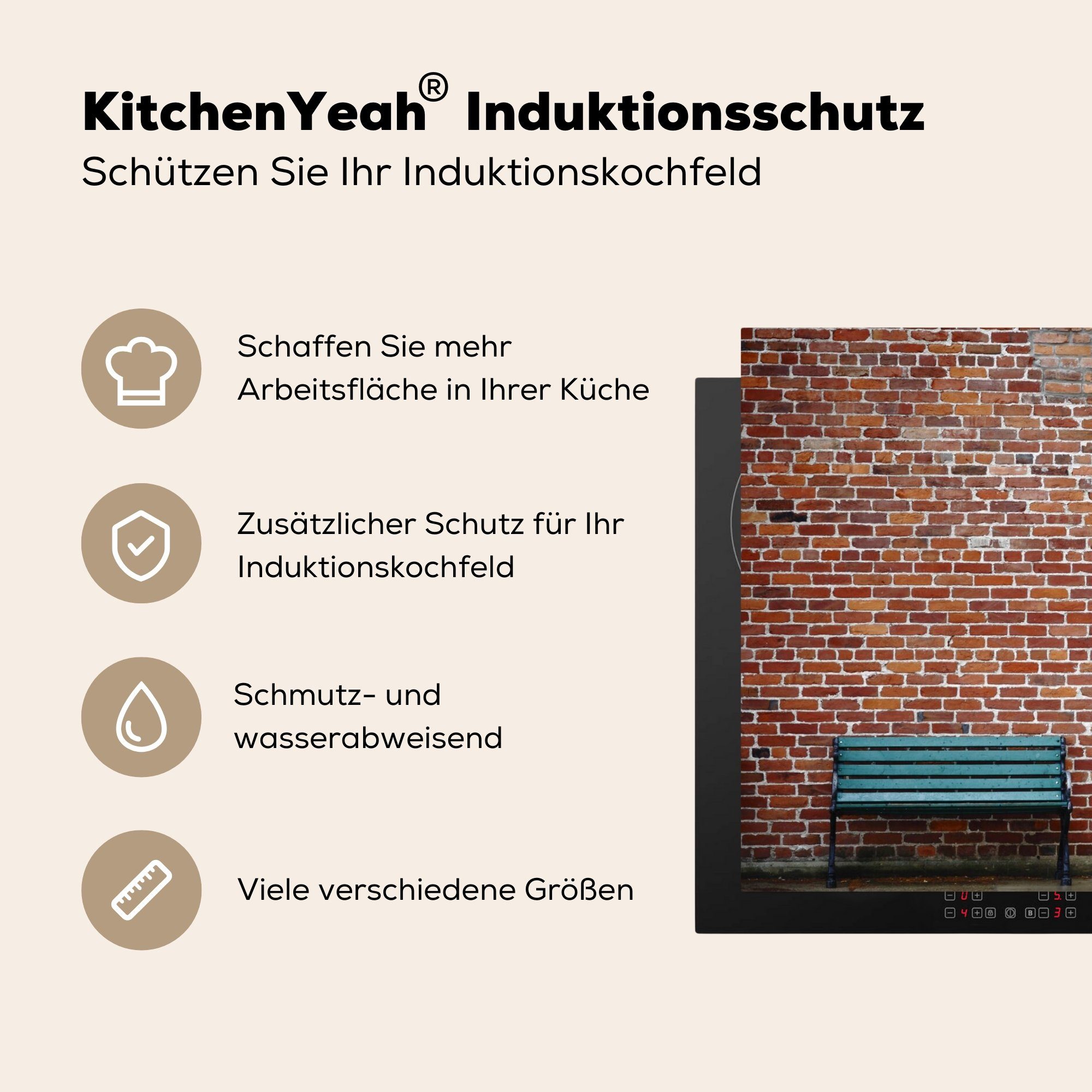 MuchoWow Induktionskochfeld - Grün, (1 cm, Herdblende-/Abdeckplatte Ziegelstein Schutz Bank Ceranfeldabdeckung 81x52 für tlg), - Vinyl, küche, die