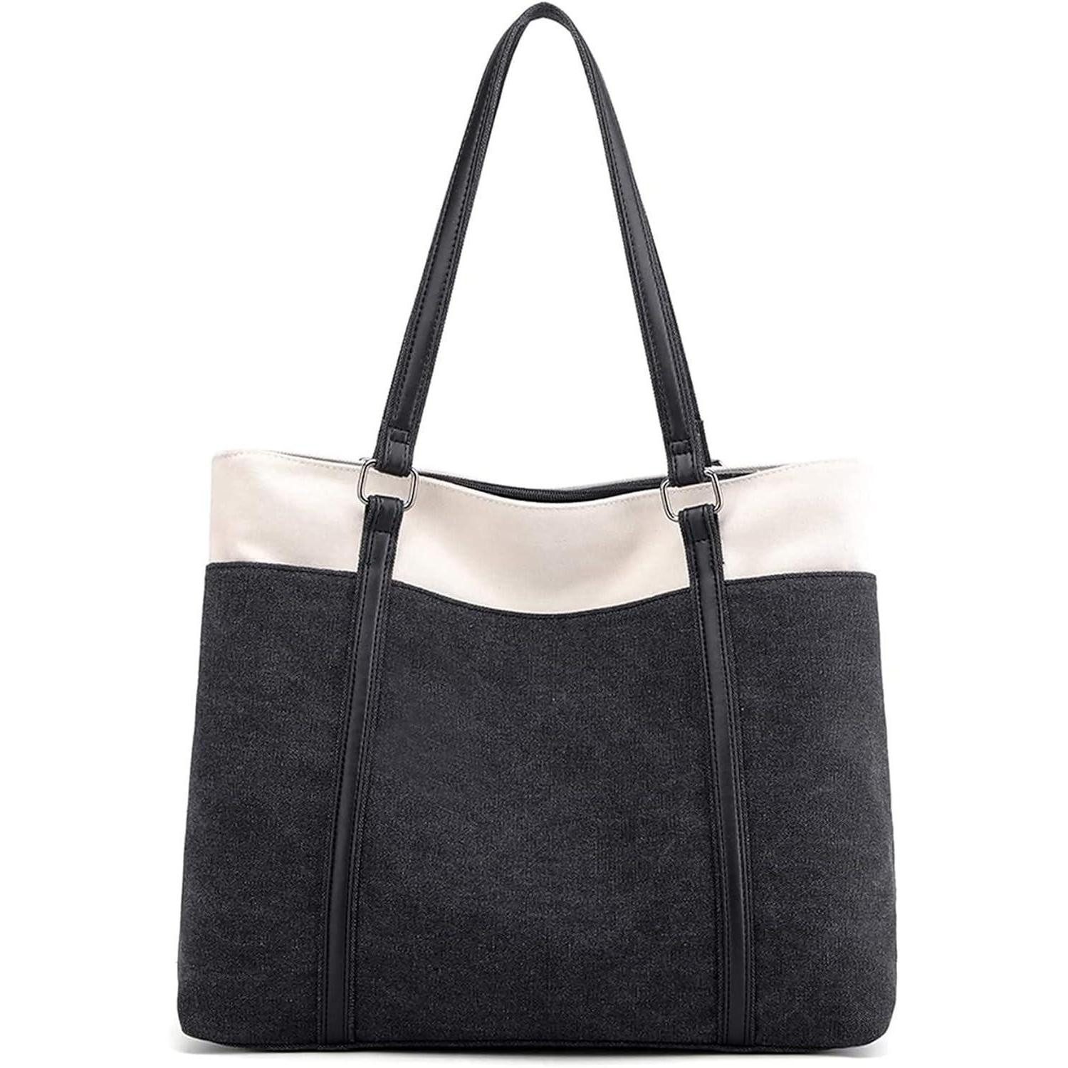 LuxusKollektion Handtasche Damen Canvas Schultertasche Shopper Groß Schwarz günstig online kaufen
