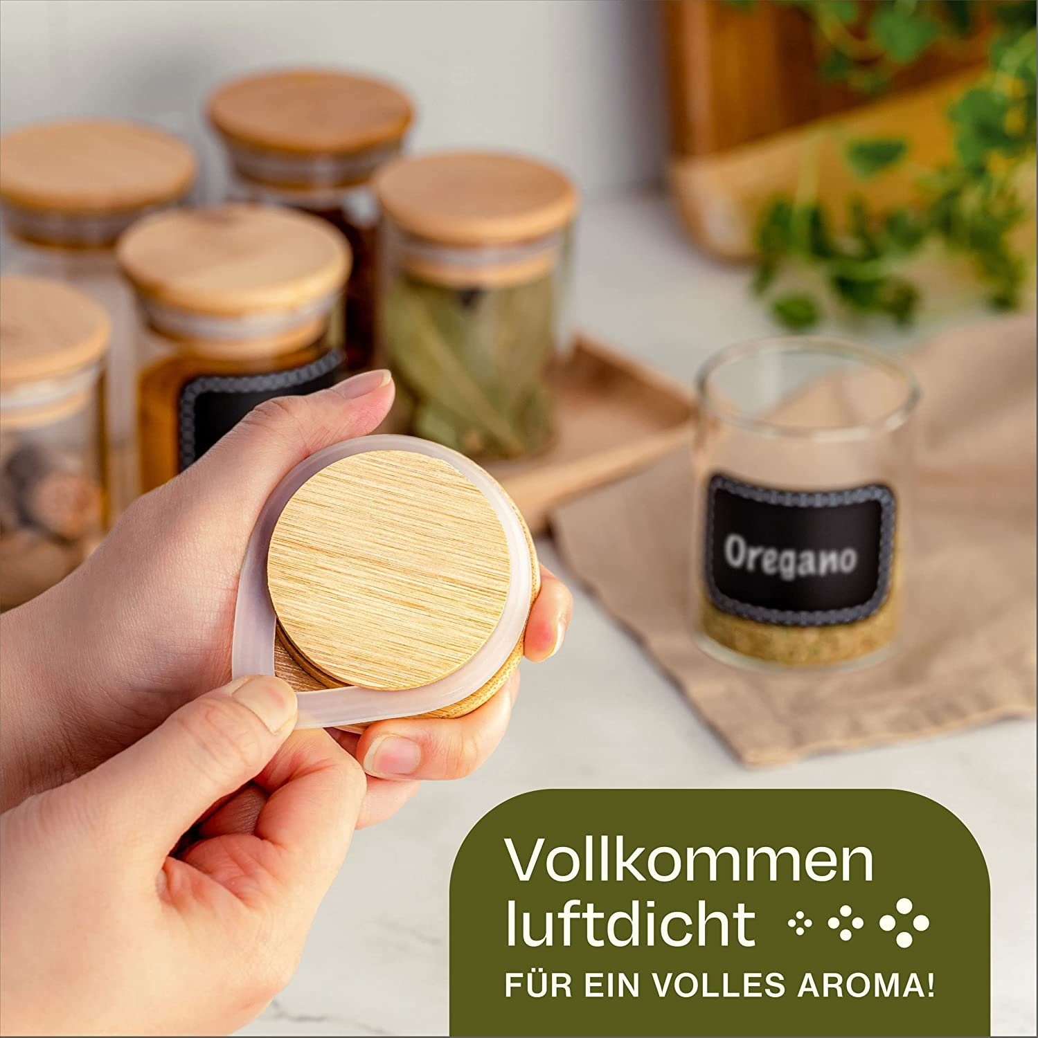 Praknu Vorratsglas Gewürzbehälter 10er Set 120ml mit Etiketten und Stift zum Beschriften, Glas, (Set, 10-tlg), mit 10 Etiketten - 120 ml Groß - Luftdicht - Spül – Bild 5 von 5
