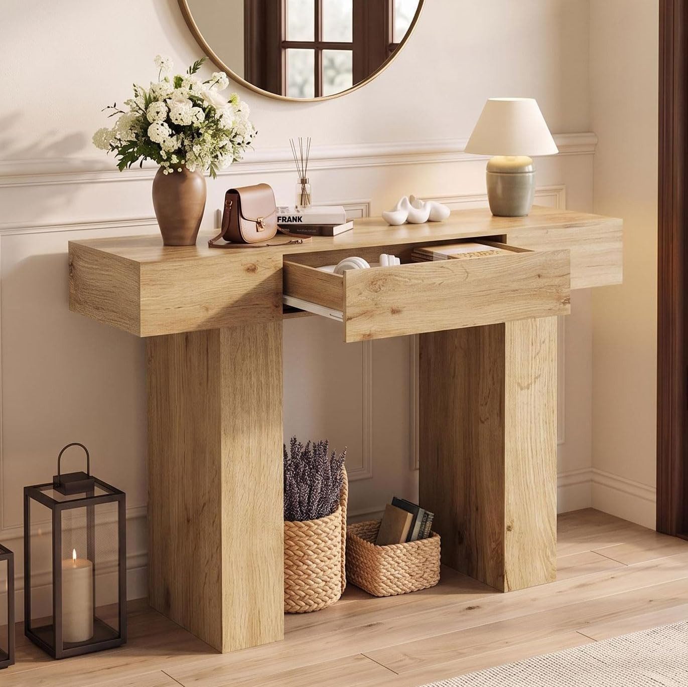 GarveeMore Konsolentisch 120 cm Landhaus Flurtisch Sofatisch, MDF-Material und Kippsicherung