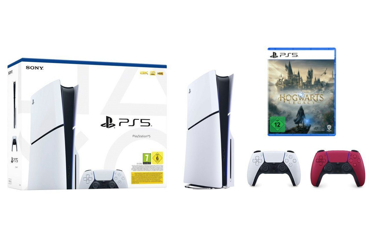 Playstation PS5 Disk Slim inkl. Hogwarts Legacy & 2. Con Cosmic Red (Konsolen-Bundle), inkl. Hogwarts Legacy