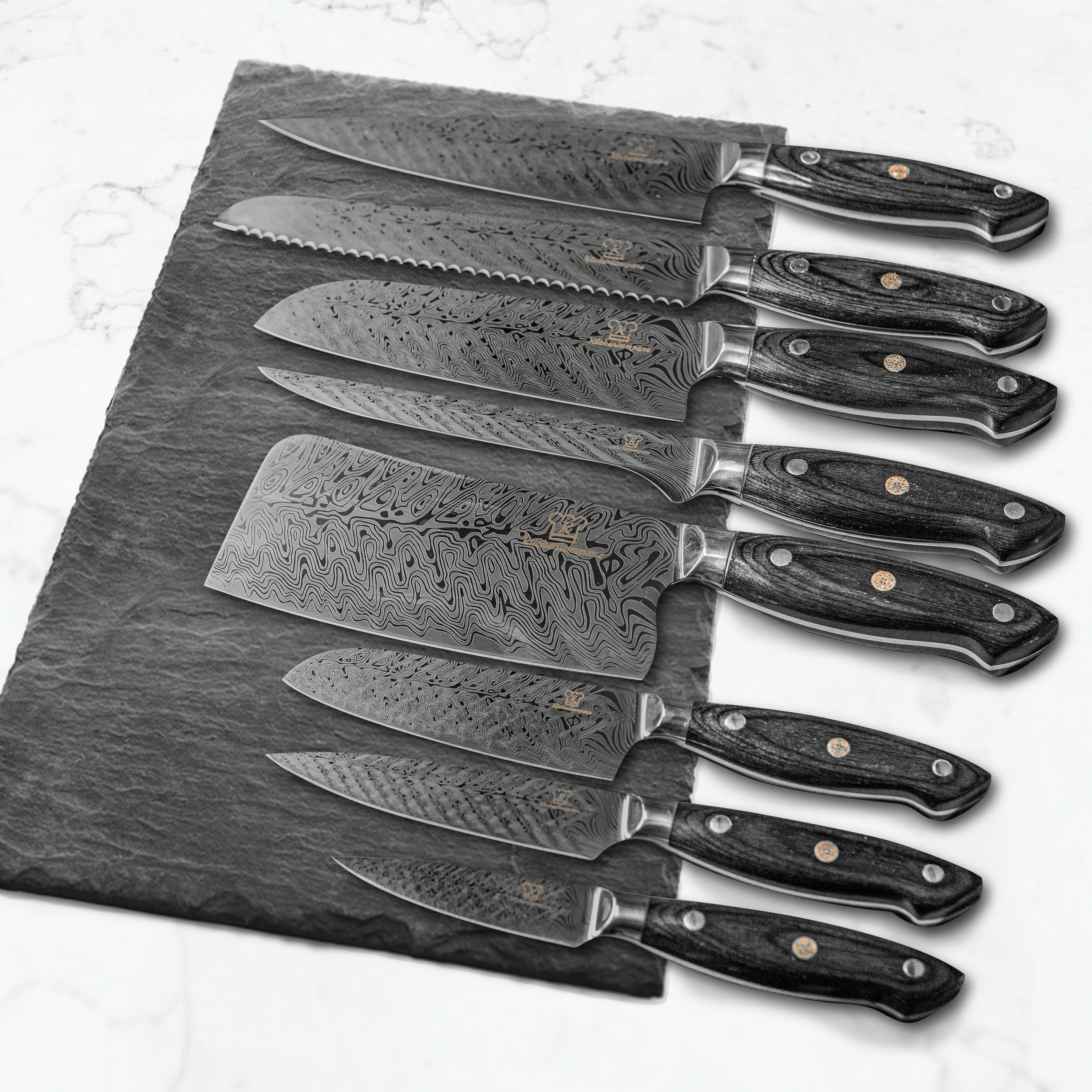 Küchenkompane Messer-Set Messerset asiatisch Küchenmesser (2-tlg) Kumai magnetischer - Holzleiste mit