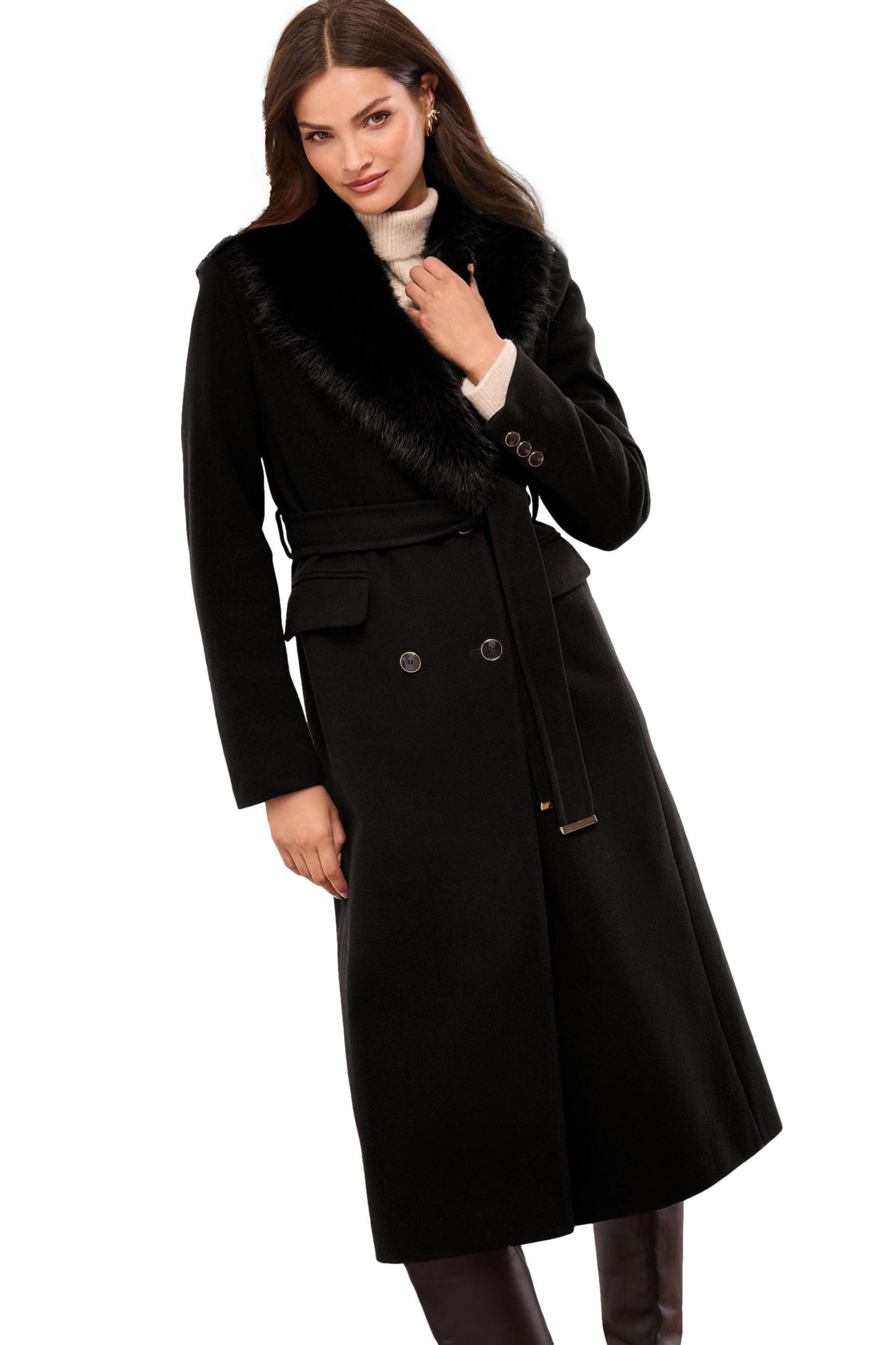 LIPSY Fellimitatmantel Lipsy langer Mantel mit Schalkragen, Regular (1-tlg)