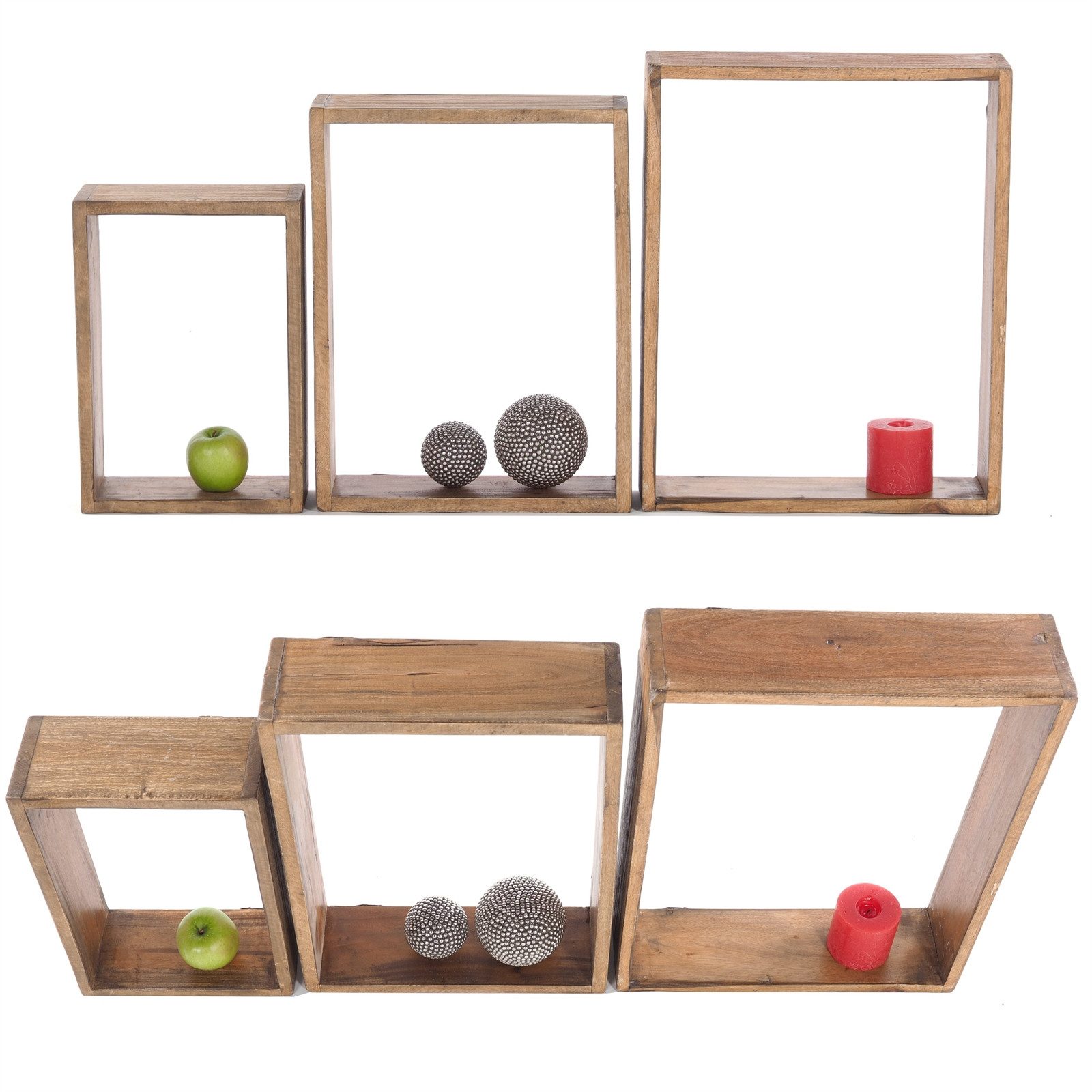 DESIGN DELIGHTS Regal REGALE CUBEN 3ER SET, Altholz massiv 3 Größen, Deko Wandregal