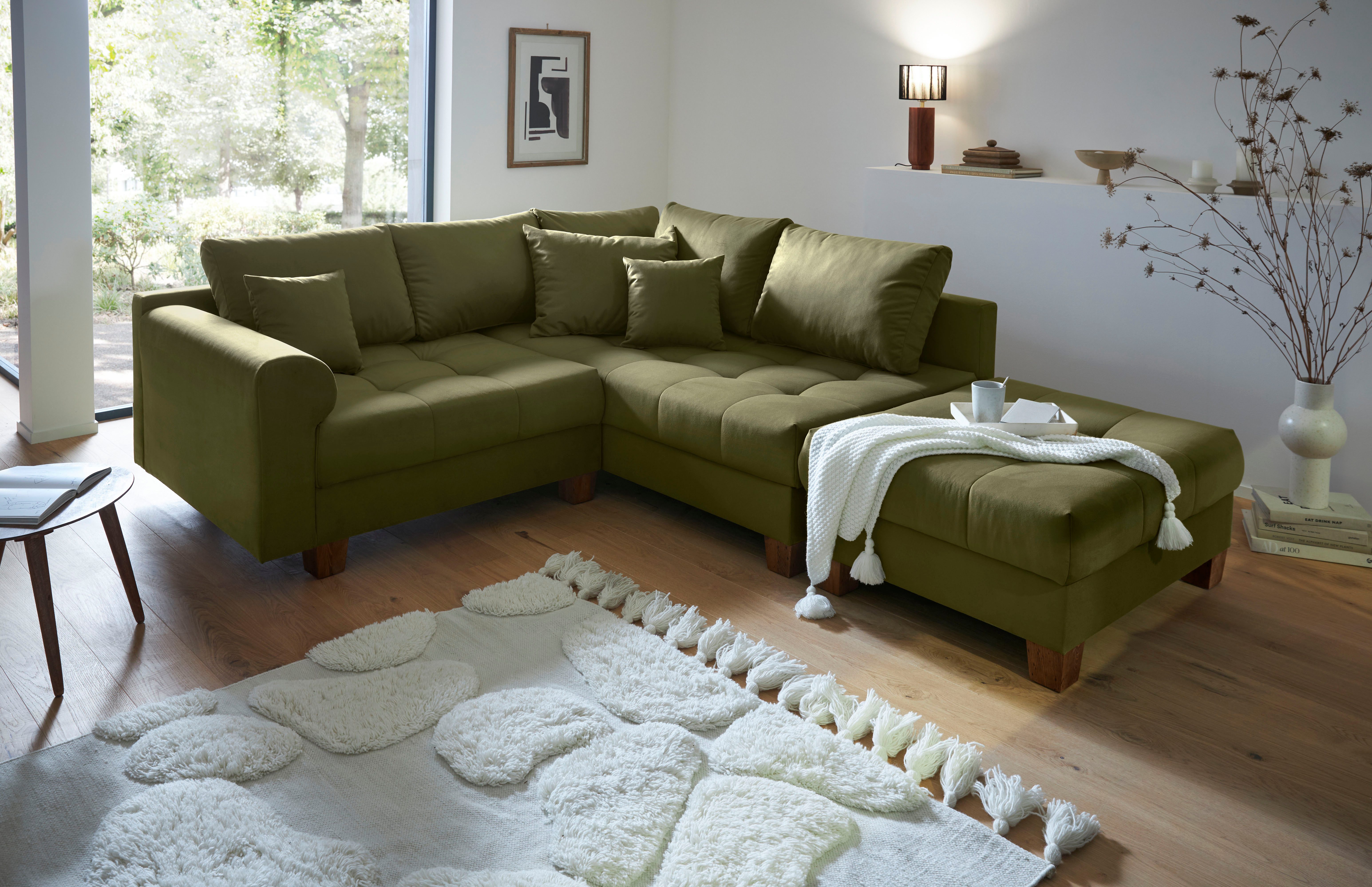 Home affaire Ecksofa Rice L-Form, B: 216 cm, Set, Set: Sofa & Hocker, mit 3 Zierkissen, Federkern