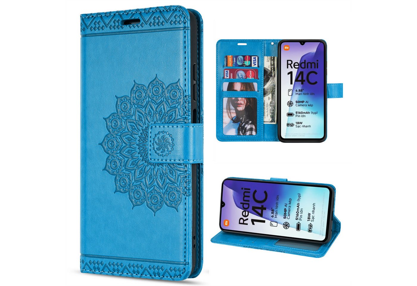 betterfon Handyhülle Handytasche für Xiaomi Redmi 14C / Poco C75 Klapphülle Wallet Case, Wallet Case mit Kartenfächern Magnetverschluss und weicher Innenhülle