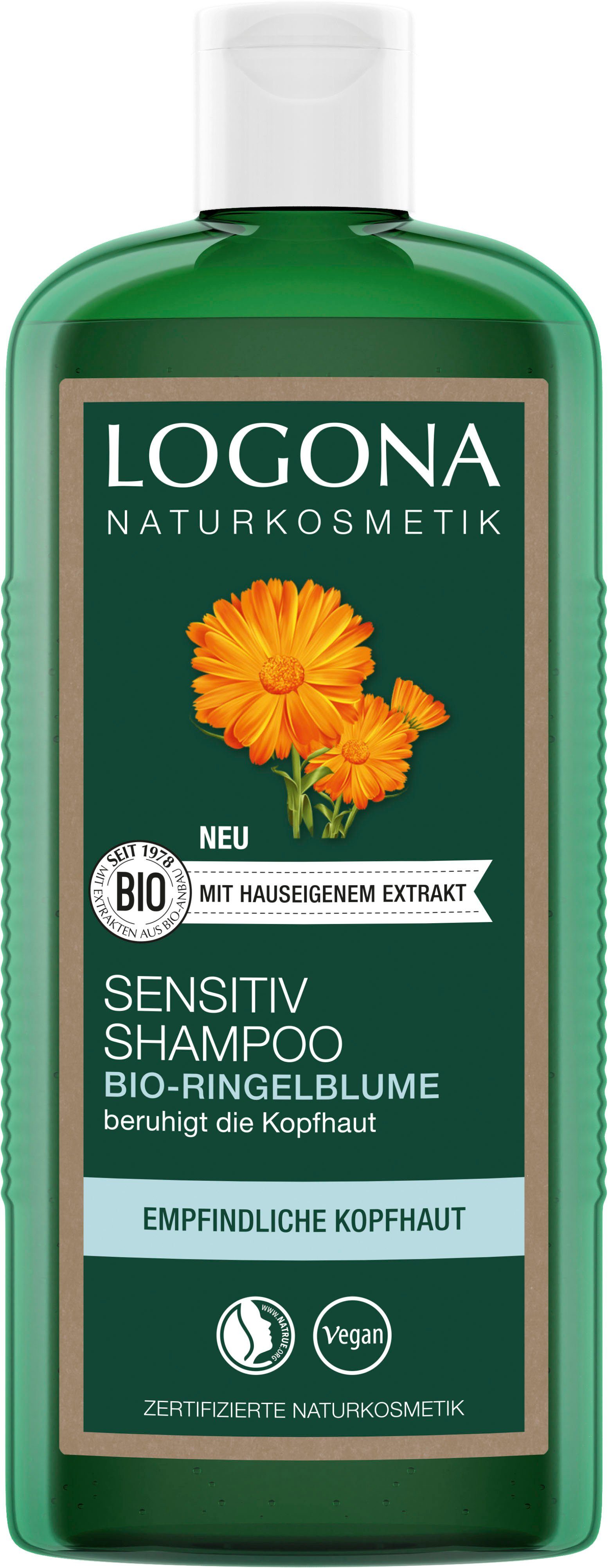 LOGONA Haarshampoo Logona Sensitiv Shampoo Bio-Akazie, Verpackung  recyceltem Kunststoff: FL 100% rPET, ET 50% rPE