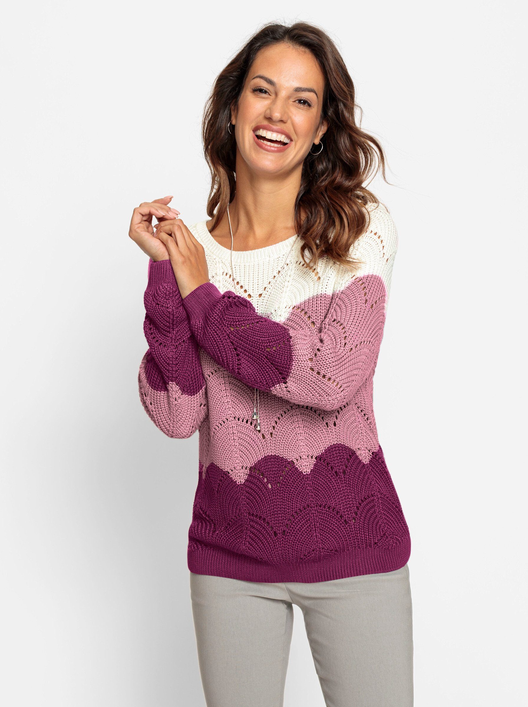 WITT WEIDEN Strickpullover malve-ecru-gemustert | Strickpullover