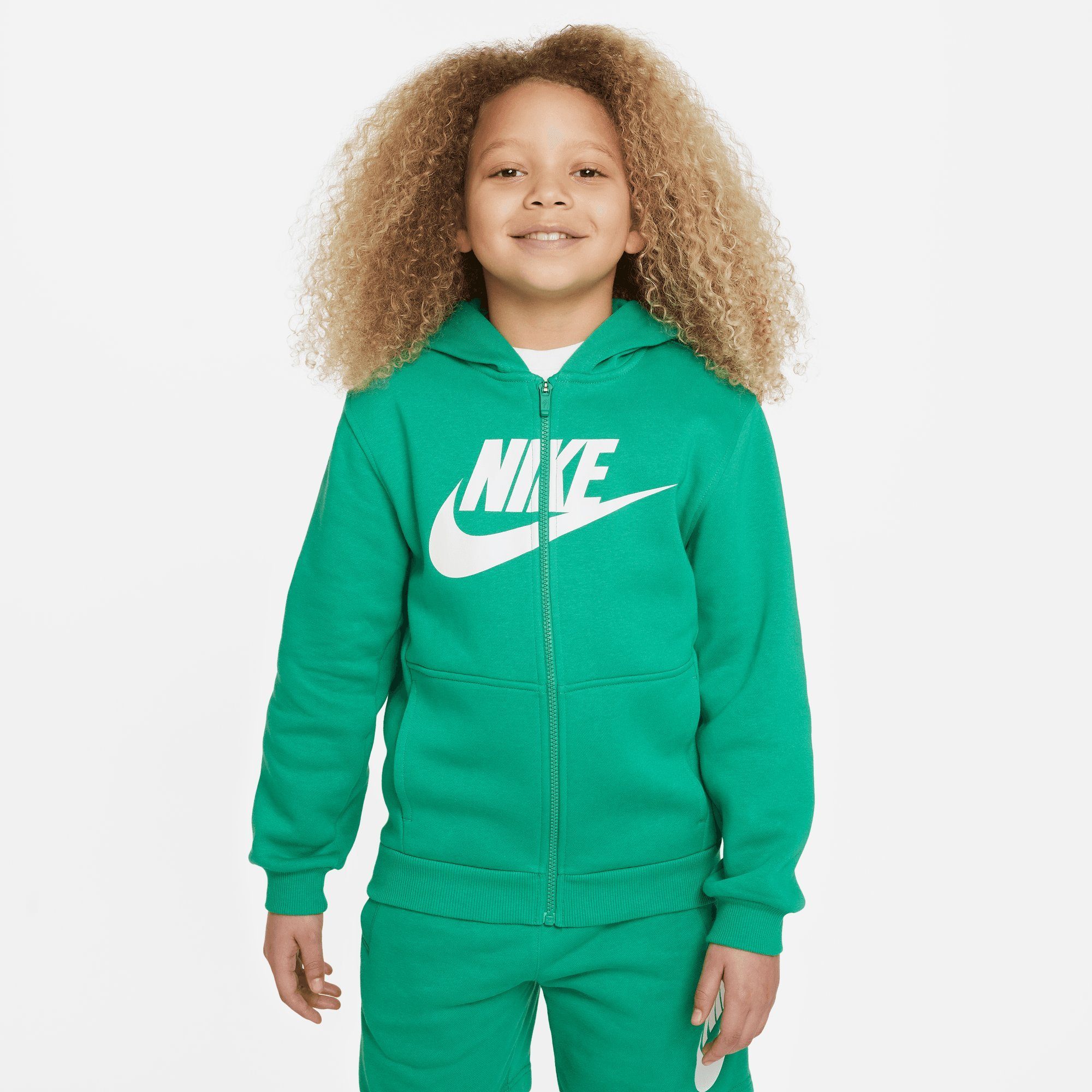 Nike Sportswear KIDS' FULL-ZIP STADIUM HOODIE BIG GREEN/WHITE CLUB FLEECE Kapuzensweatjacke