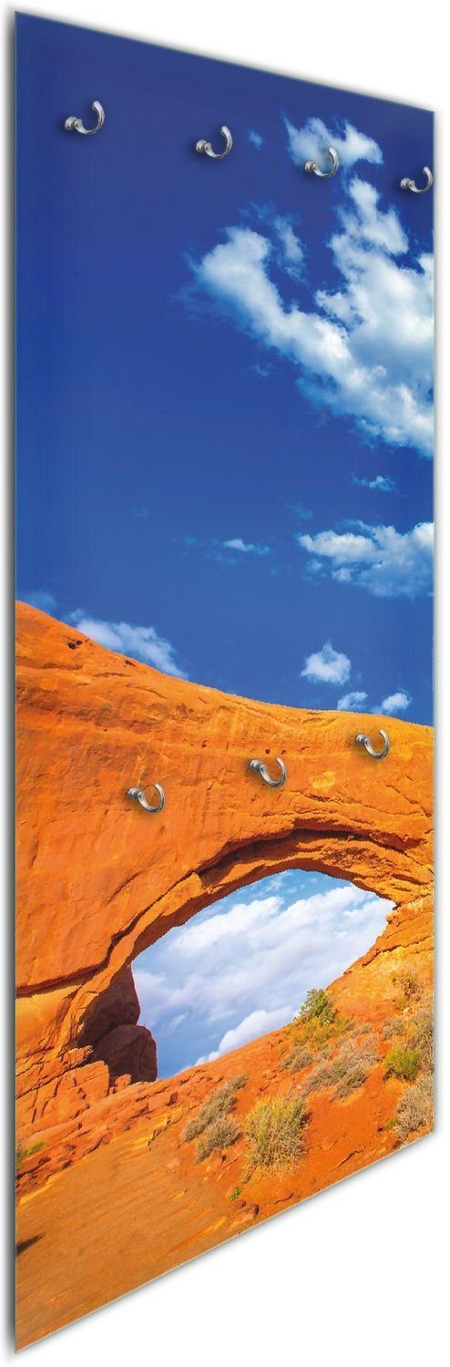Wallario Wandgarderobe Steinbogen unter blauem Himmel - Arches National Park USA (1-teilig, inkl. Haken), 50x125cm, aus ESG-Sicherheitsglas