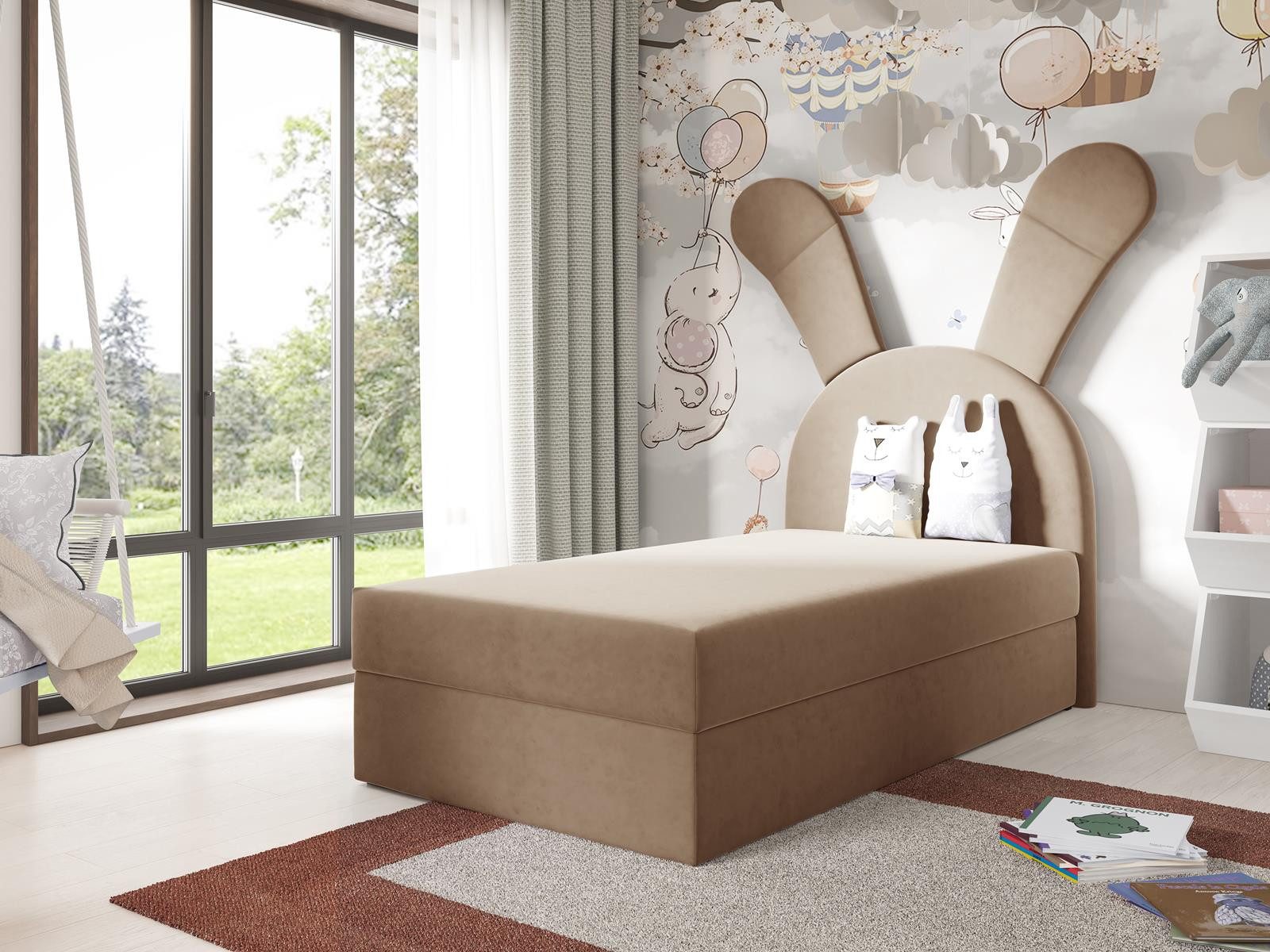 Compleo Kinderbett Hasenbett, Designer Einzelbett mit Bettkasten