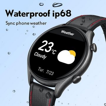 Weybon Fur Herren mit Pulsmesser Kalorienzähler Smartwatch (1,32 Zoll, Android / iOS), mit Runde Männer Sport Wasserdicht ip68 Schrittzähler Blutdruckmessung