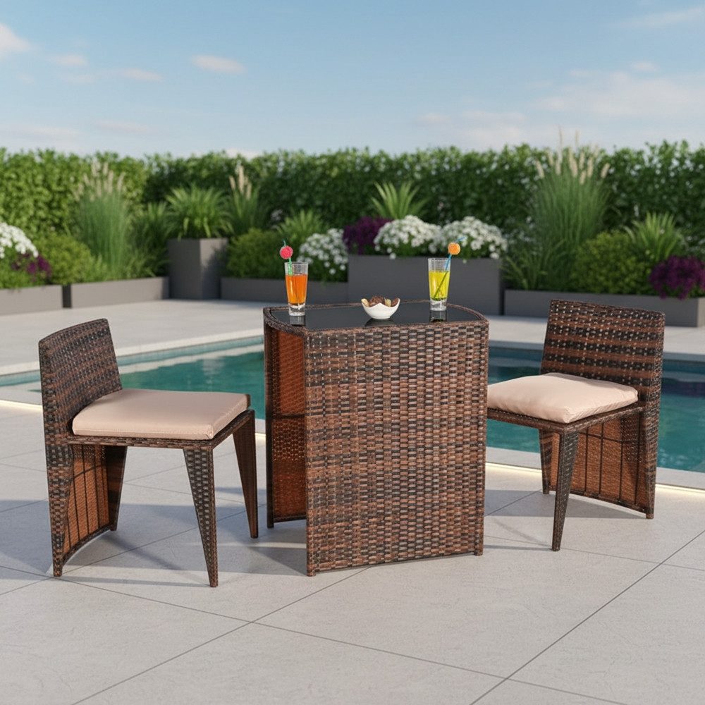 Mucola Sitzgruppe 3tlg. Polyrattan Balkonset Gartenset Sitzgruppe Gartenmöbel Balkonset, (Set, 3-tlg., Balkonset 3tlg), 2 Stühle 1 Tisch