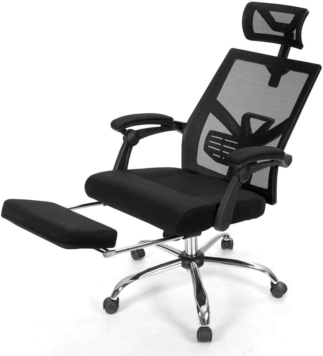 Hbada Bürostuhl Ergonomischer Schreibtischstuhl Drehstuhl mit klappbaren Armlehnen Mesh Computerstuhl Arbeitsstuhl leicht Stuhl Weiß