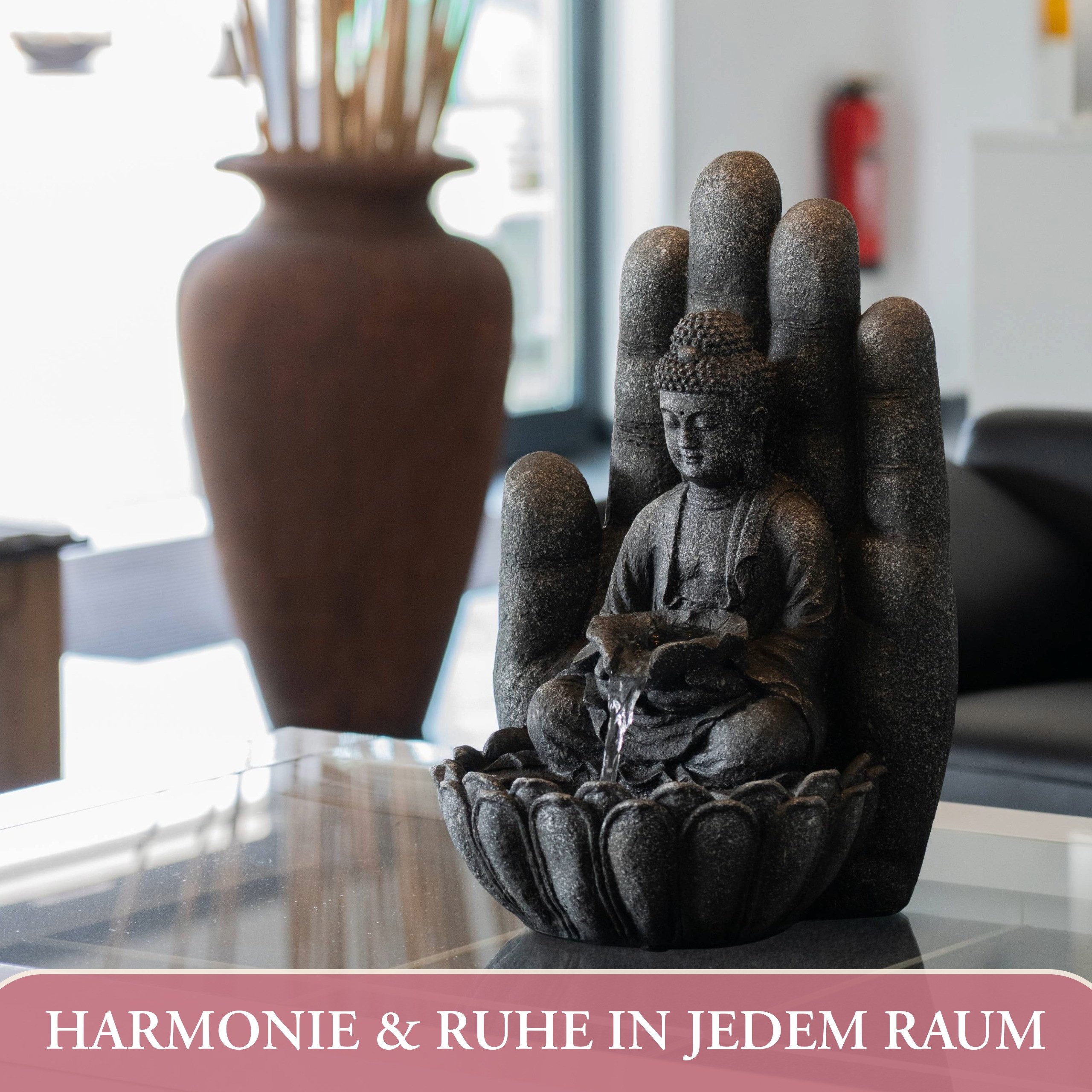 INTERGARDEN Water Feature Indoor Fountain Medium Size - Buddha 55cm with Lighting, 35.5cm Wide