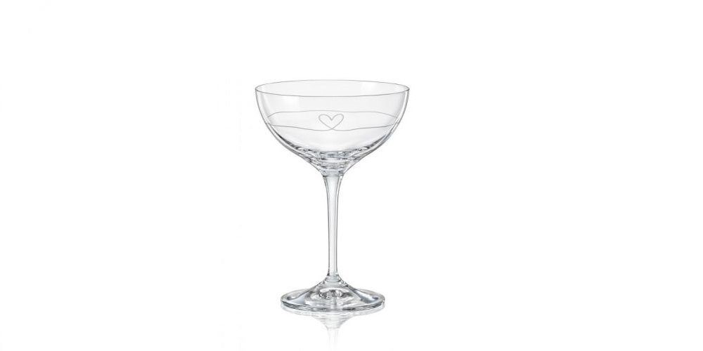 Crystalex Champagnerglas DIAMOND HEART Sektschale Coupe Kristallgläser 210 ml 2er Set, 2-tlg., Kristallglas, Herz Gravur